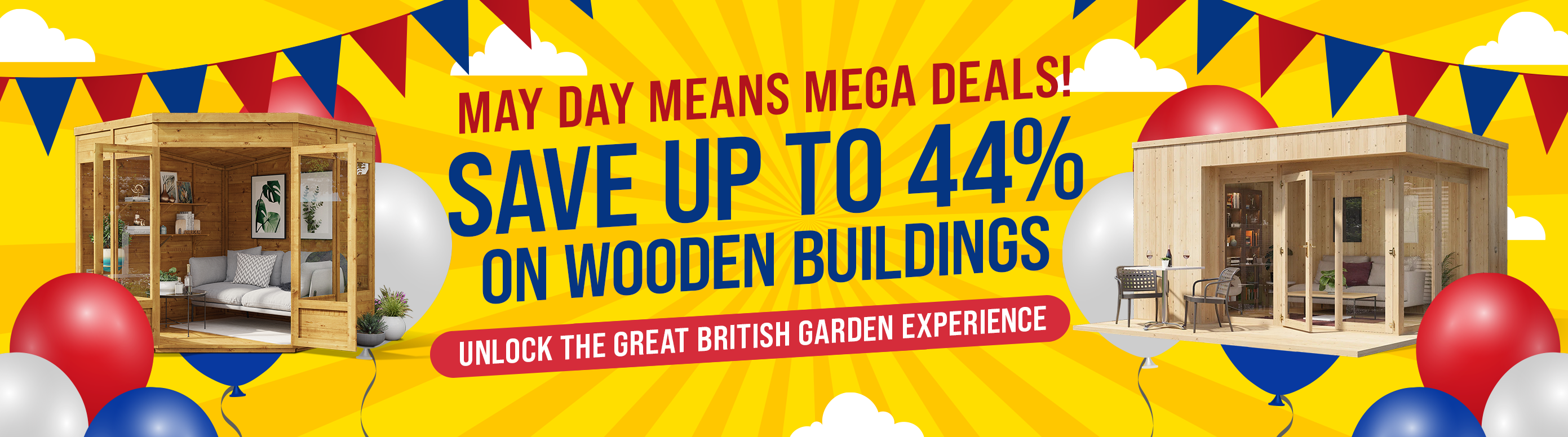 may day means mega deals! save up to 44% on wooden building