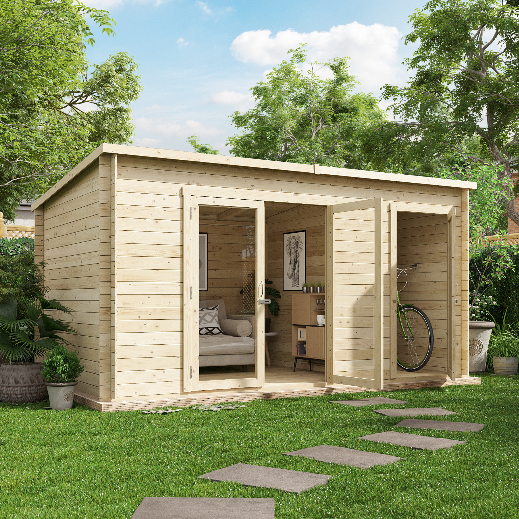 12 x 8 Pressure Treated Log Cabin - BillyOh Tianna Log Cabin Summerhouse with Side Store - 28mm