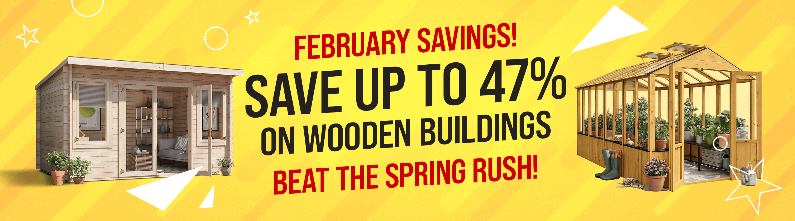 february saving save up to 47% on wooden buildings