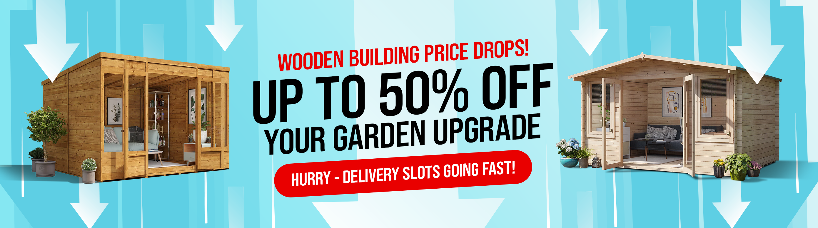 save up to 50% off wooden buildings