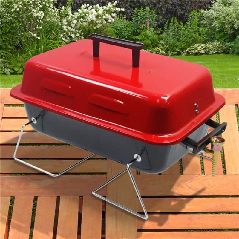 billyoh-tabletop-bbq in black and red on wooden table