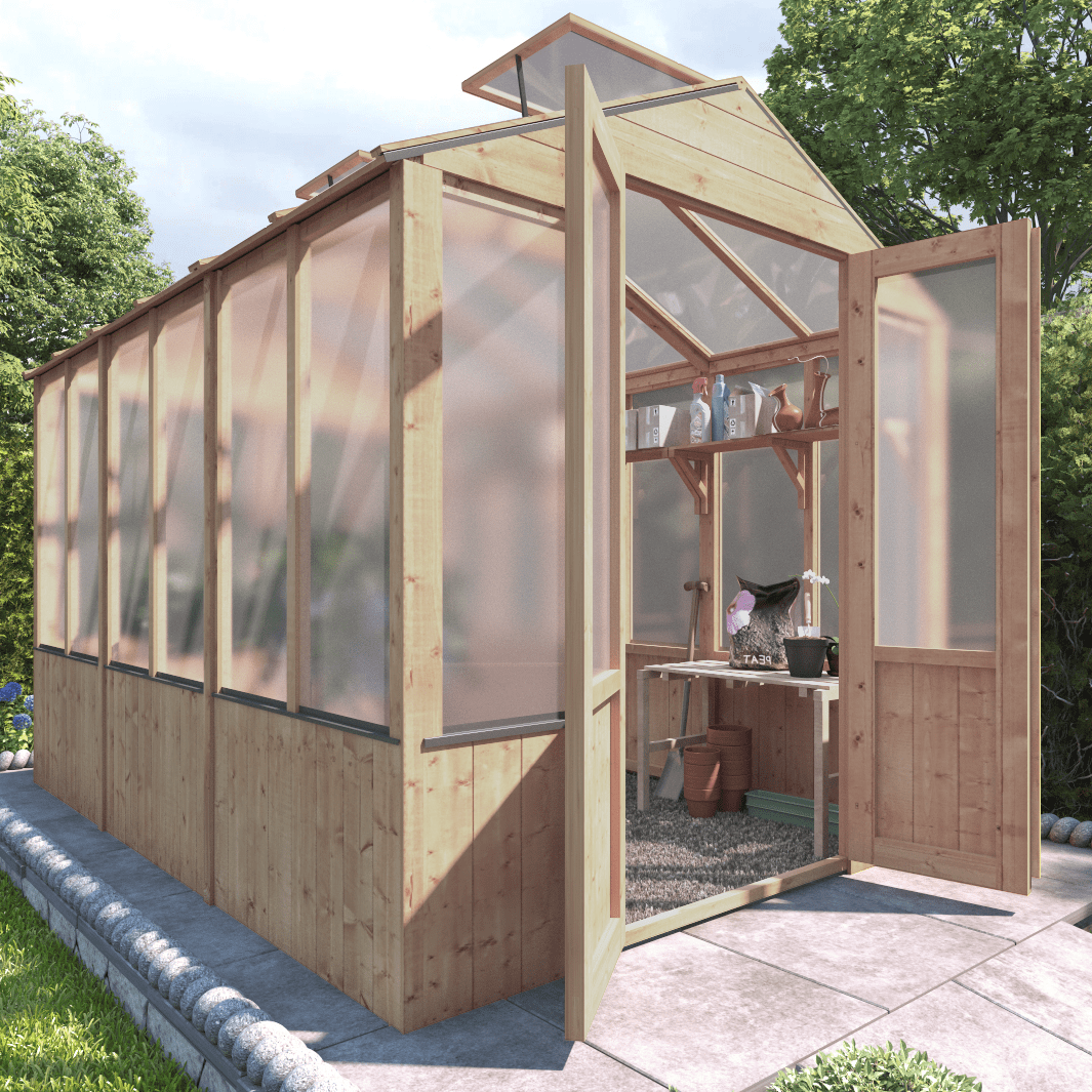 BillyOh 4000 Lincoln Wooden Polycarbonate Greenhouse with Roof Vent - PT-9 x 6
