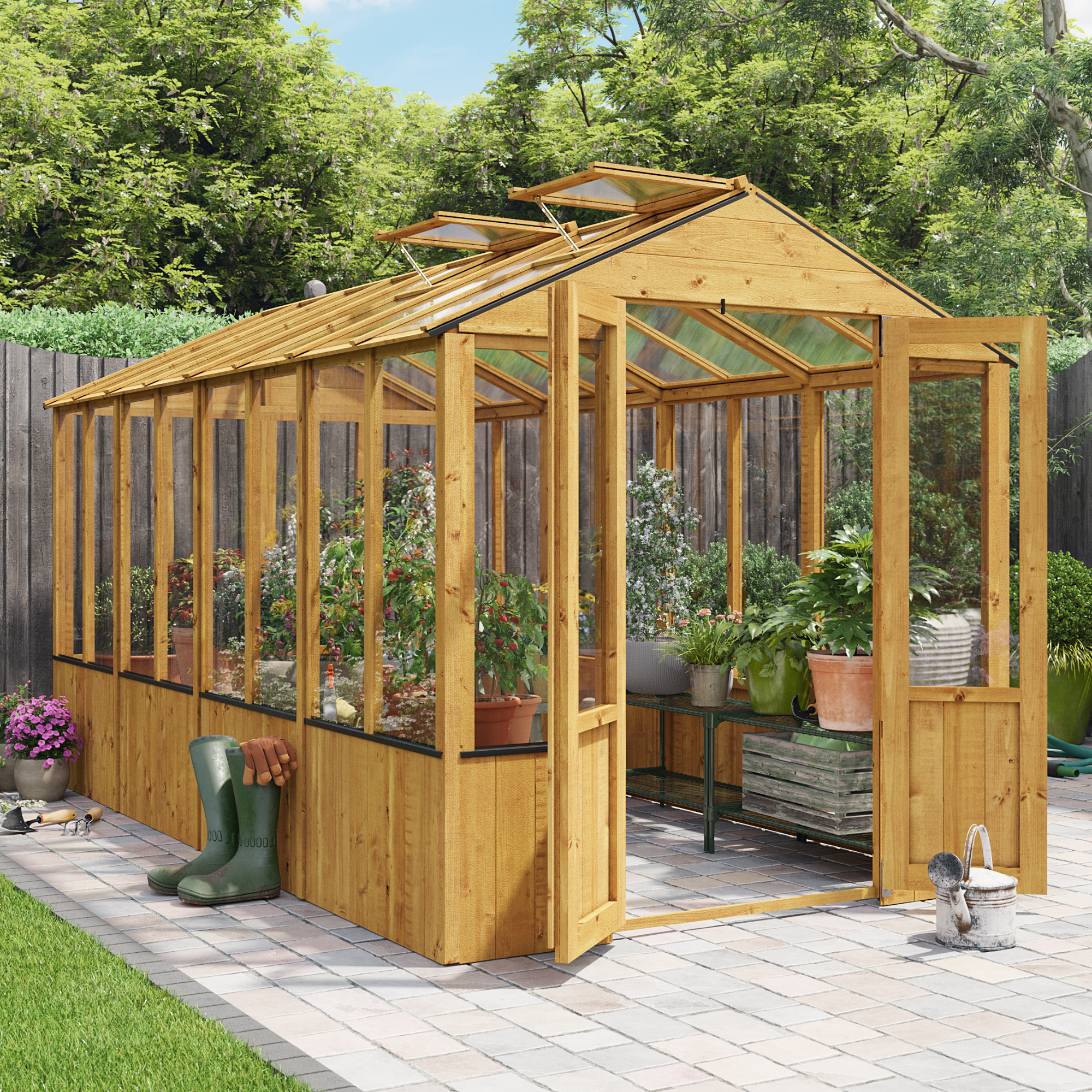 12x6 Wooden Clear Wall Greenhouse with Opening Roof Vent | Lincoln 4000