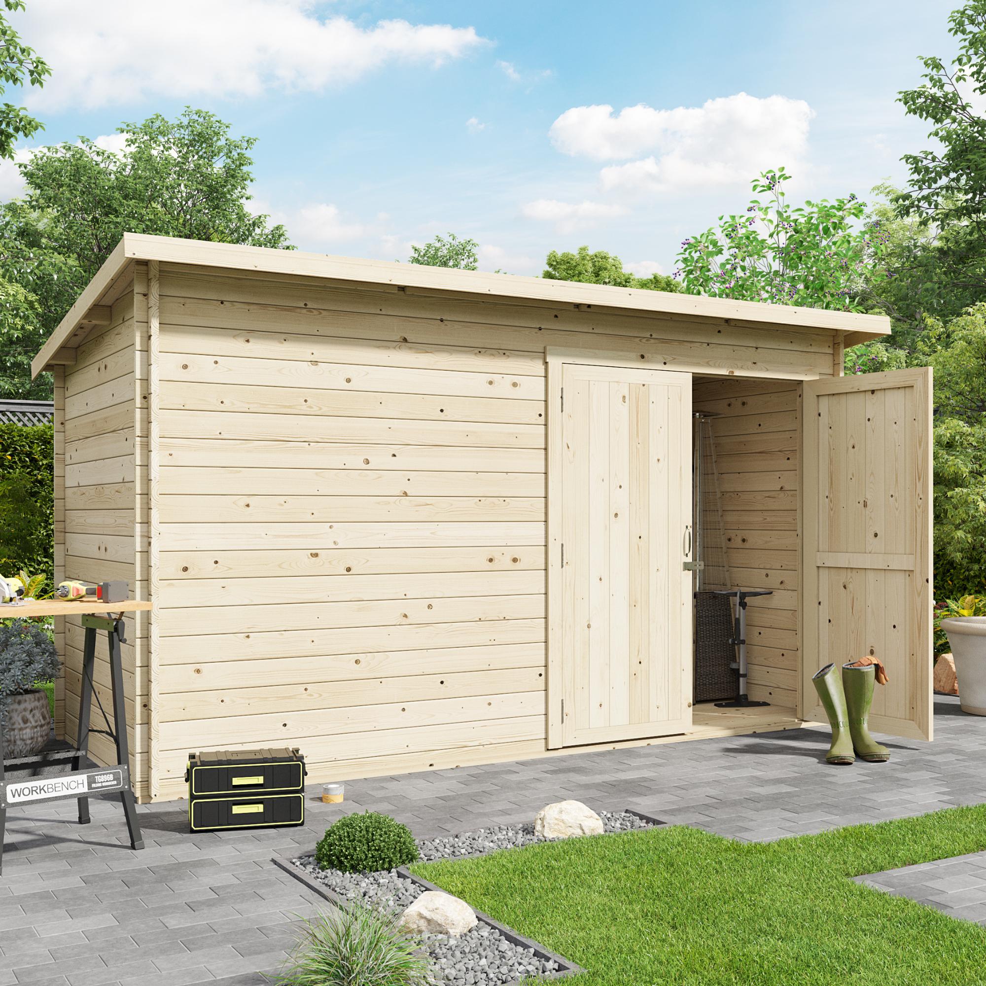 12x6 Log Cabin - BillyOh Pent Log Cabin Windowless Heavy Duty Shed Range - Double Door Garden... at BillyOh