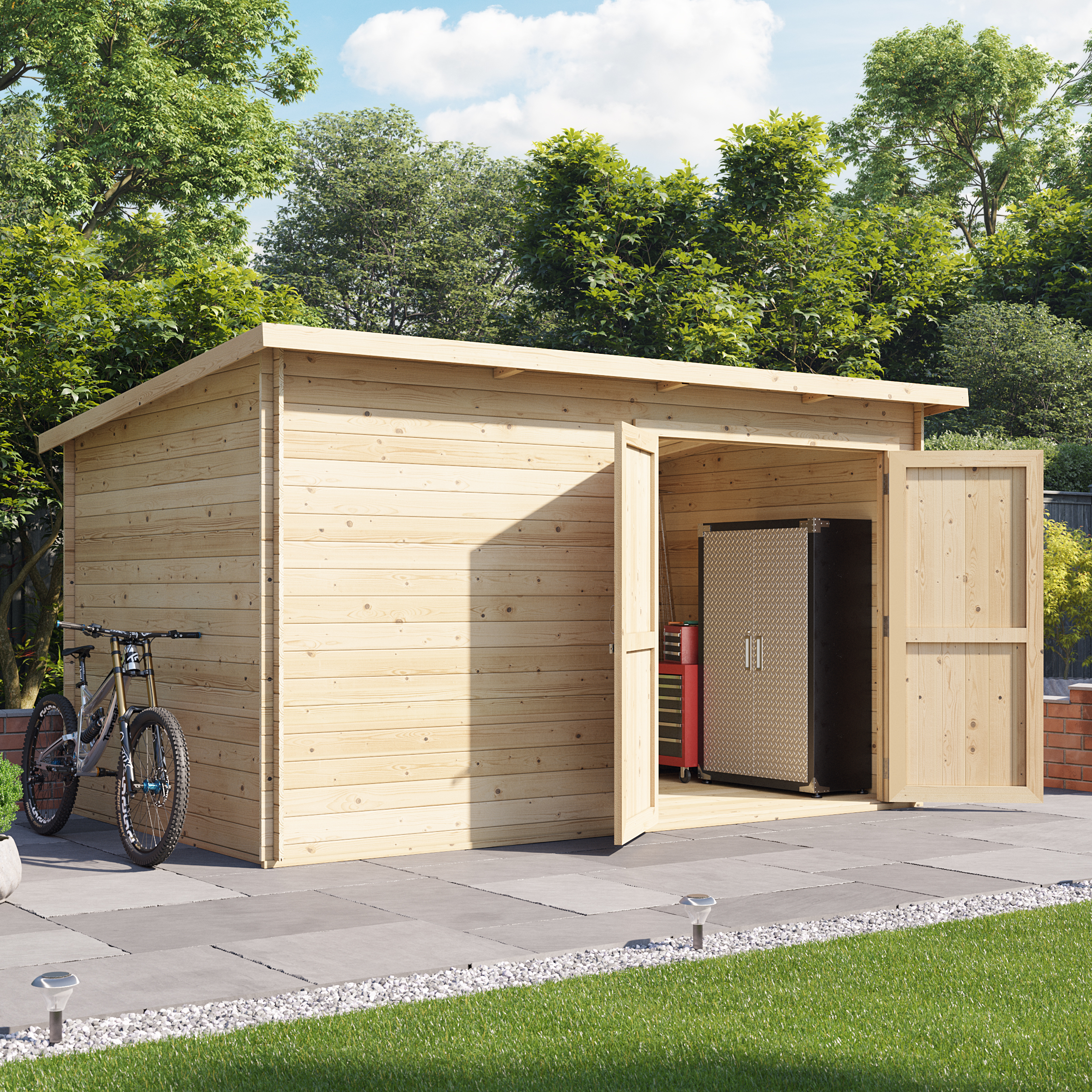 12x8 Log Cabin - BillyOh Pent Log Cabin Windowless Heavy Duty Shed Range - Double Door Garden Storage 28mm 12x8 Log Cabin - BillyOh Pent Log Cabin Windowless Heavy Duty Shed Range - Double Door Garden Storage 28mm