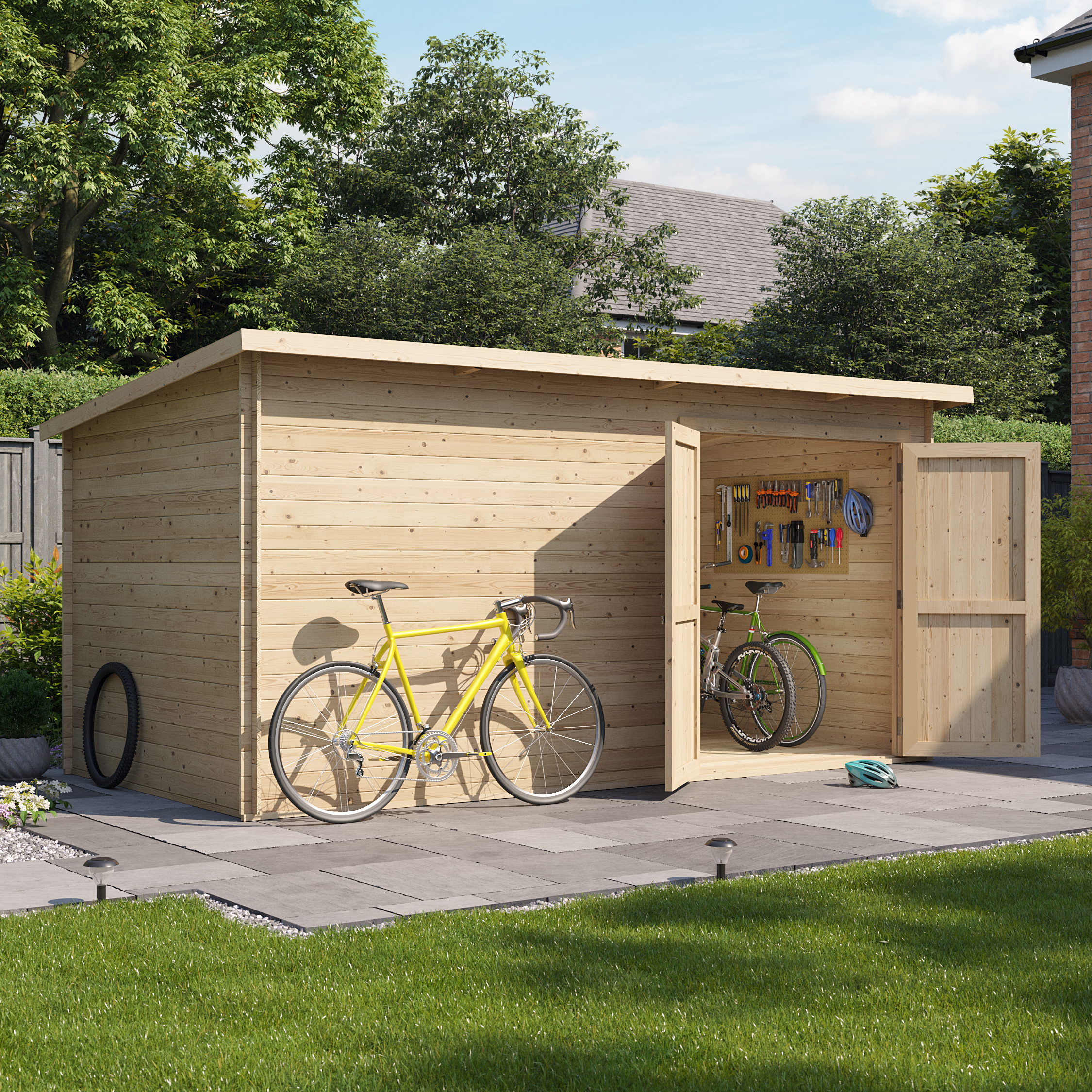14 x 8 Log Cabin - BillyOh Pent Log Cabin Windowless Heavy Duty Bike Store Range - 14x8 Log Cabin Shed Double Door - 19mm 14 x 8 Log Cabin - BillyOh Pent Log Cabin Windowless Heavy Duty Bike Store Range - 14x8 Log Cabin Shed Double Door - 19mm