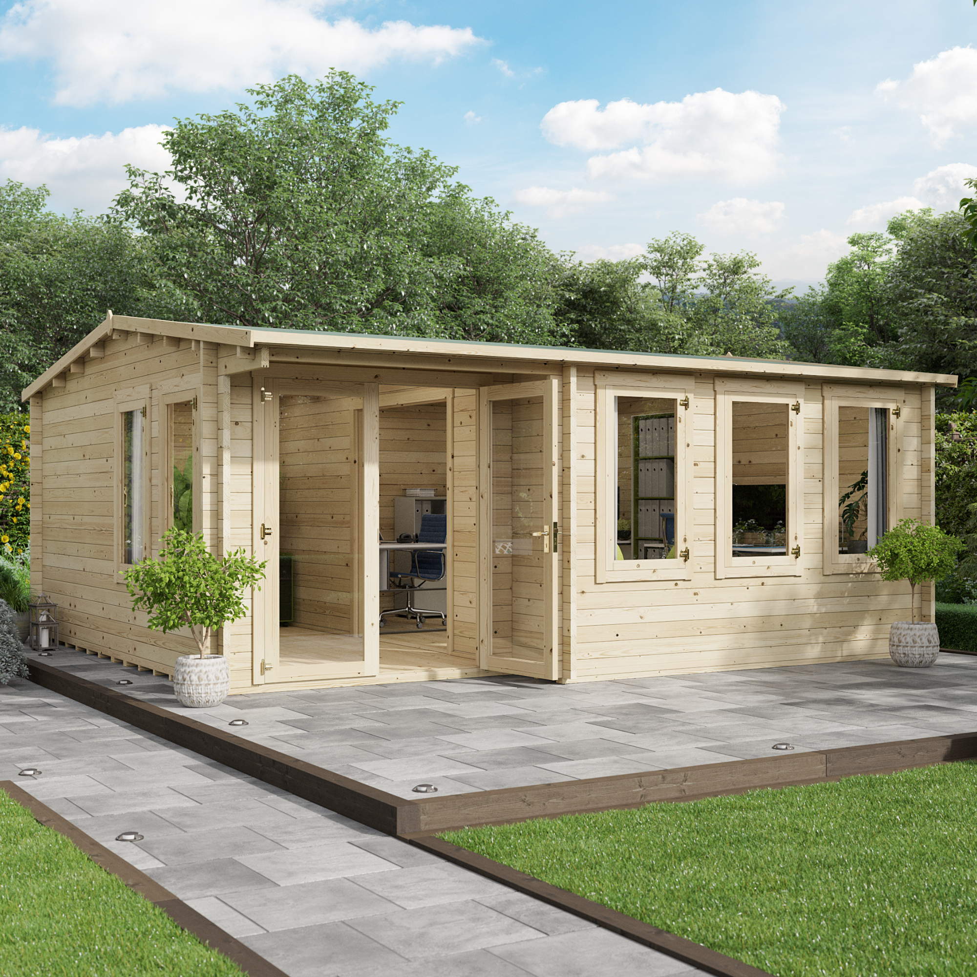 5.5m x 5m Garden Office - 44mm BillyOh Kent Log Cabin 5.5m x 5m Garden Office - 44mm BillyOh Kent Log Cabin
