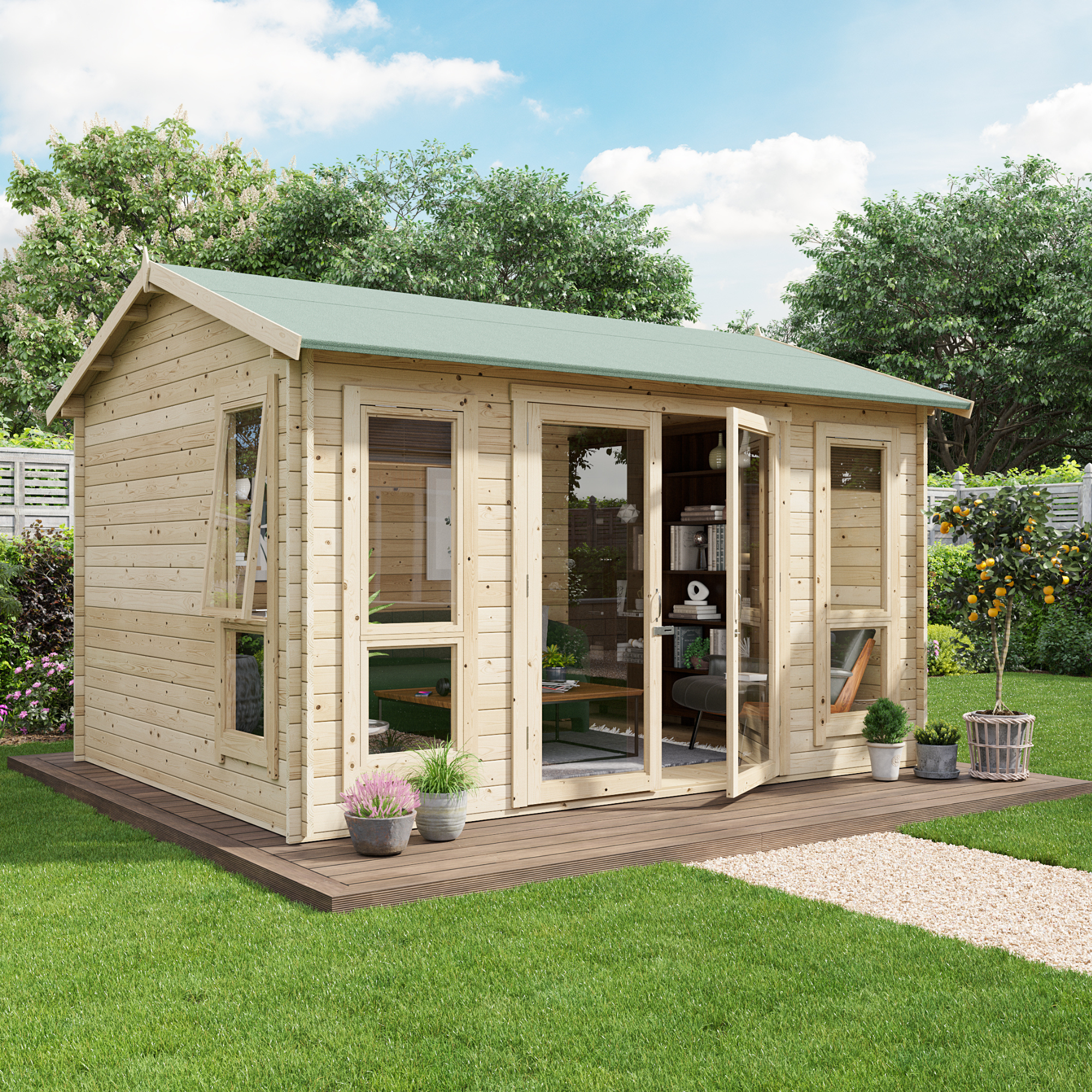 12 x 10 Log Cabin - BillyOh Darcy Log Cabin Summerhouse - 12x10 Modern Double Door 19mm Reverse Apex Cabin 12 x 10 Log Cabin - BillyOh Darcy Log Cabin Summerhouse - 12x10 Modern Double Door 19mm Reverse Apex Cabin