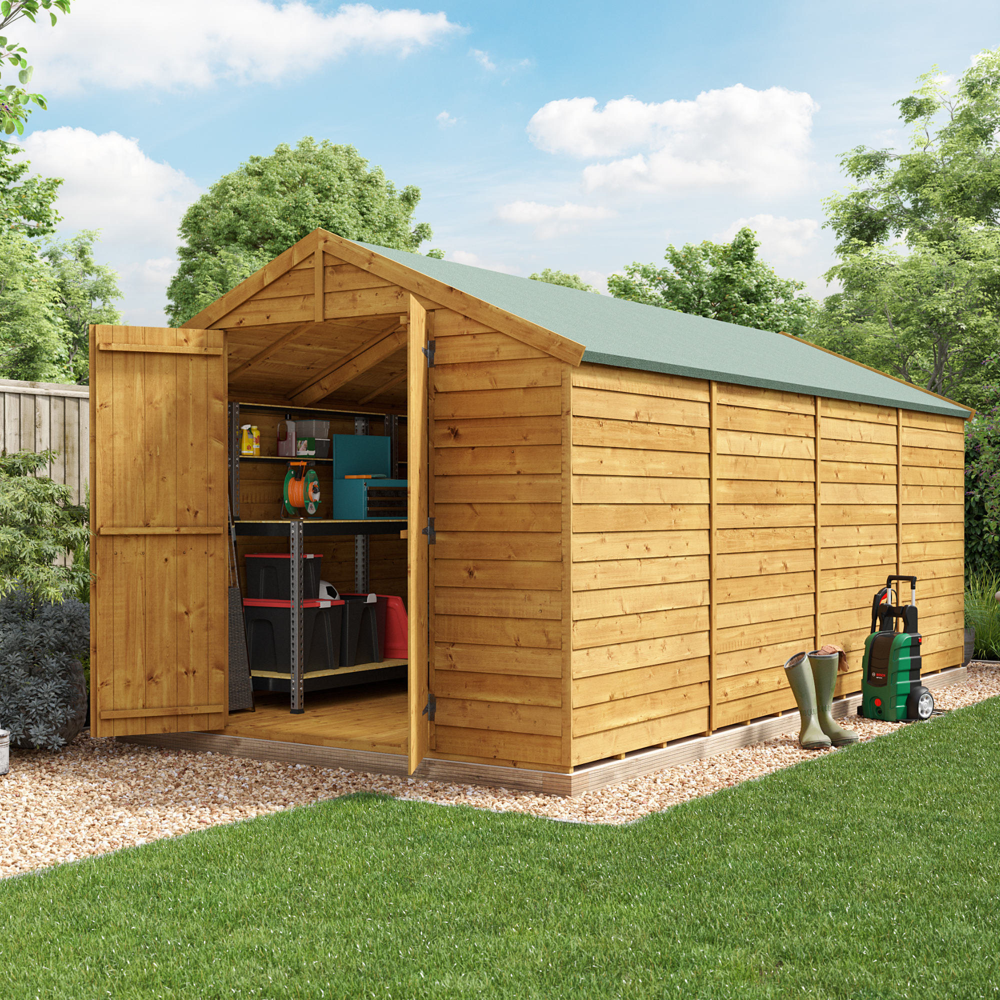 16 x 8 Shed - BillyOh Keeper Overlap Apex Wooden Shed - Windowless 16x8 Garden Shed 16 x 8 Shed - BillyOh Keeper Overlap Apex Wooden Shed - Windowless 16x8 Garden Shed