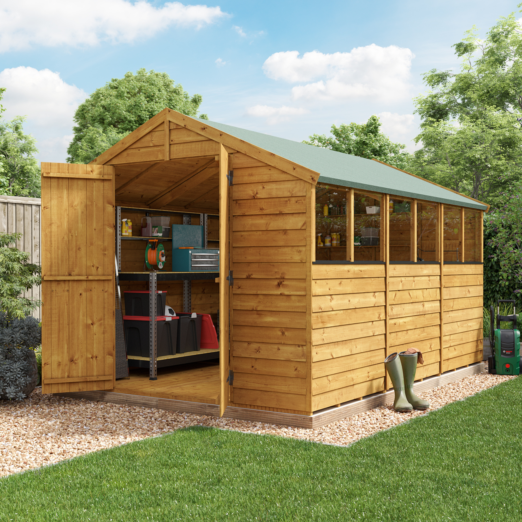 12 x 8 Shed - BillyOh Keeper Overlap Apex Wooden Shed - Windowed 12x8 Garden Shed