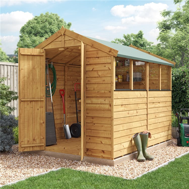 Image of 8 x 6 Pressure Treated Shed - BillyOh Keeper Overlap Apex Wooden Shed - Windowed 8x6 Garden Shed