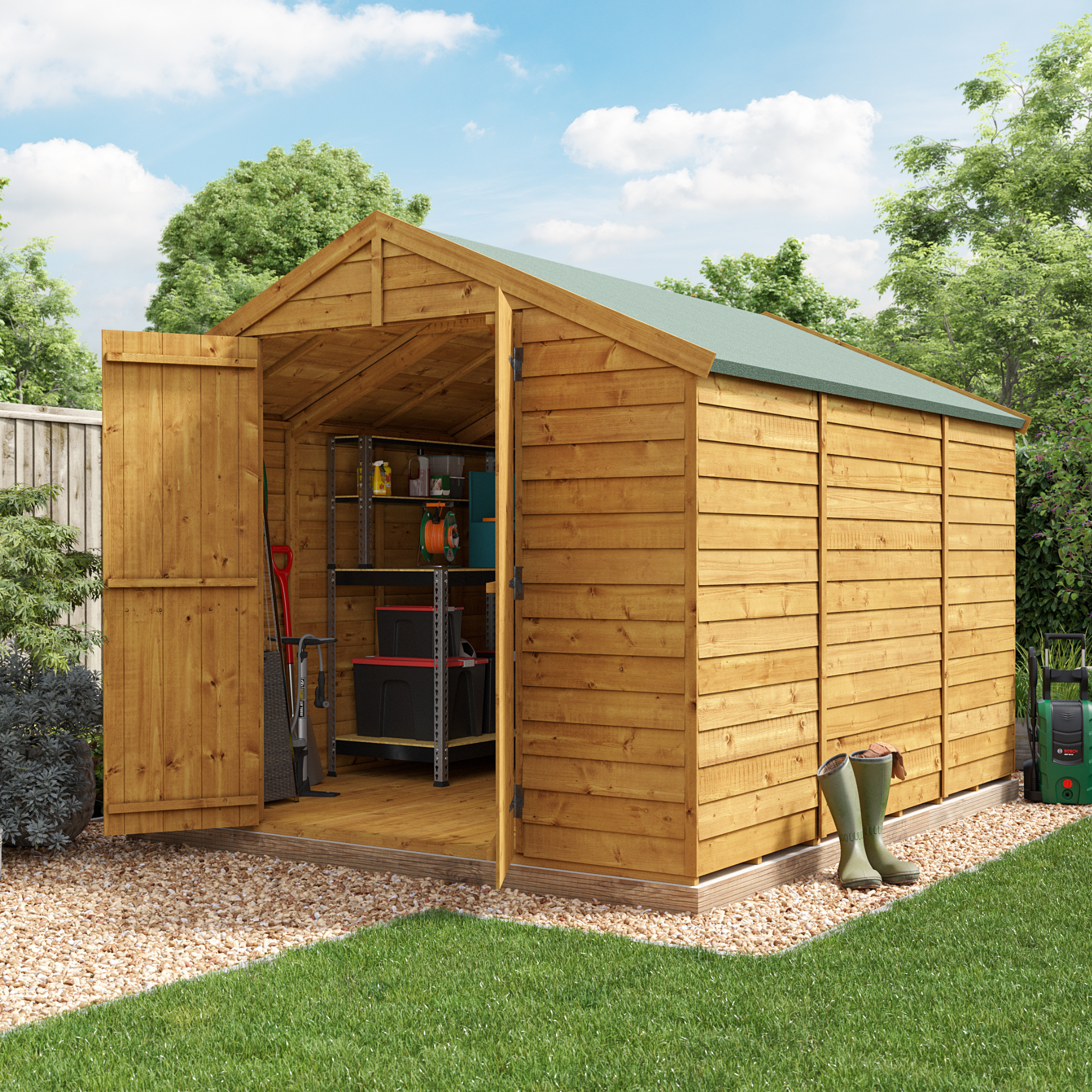 10 x 8 Pressure Treated Shed - BillyOh Keeper Overlap Apex Wooden Shed - Windowless 10x8 Garden Shed