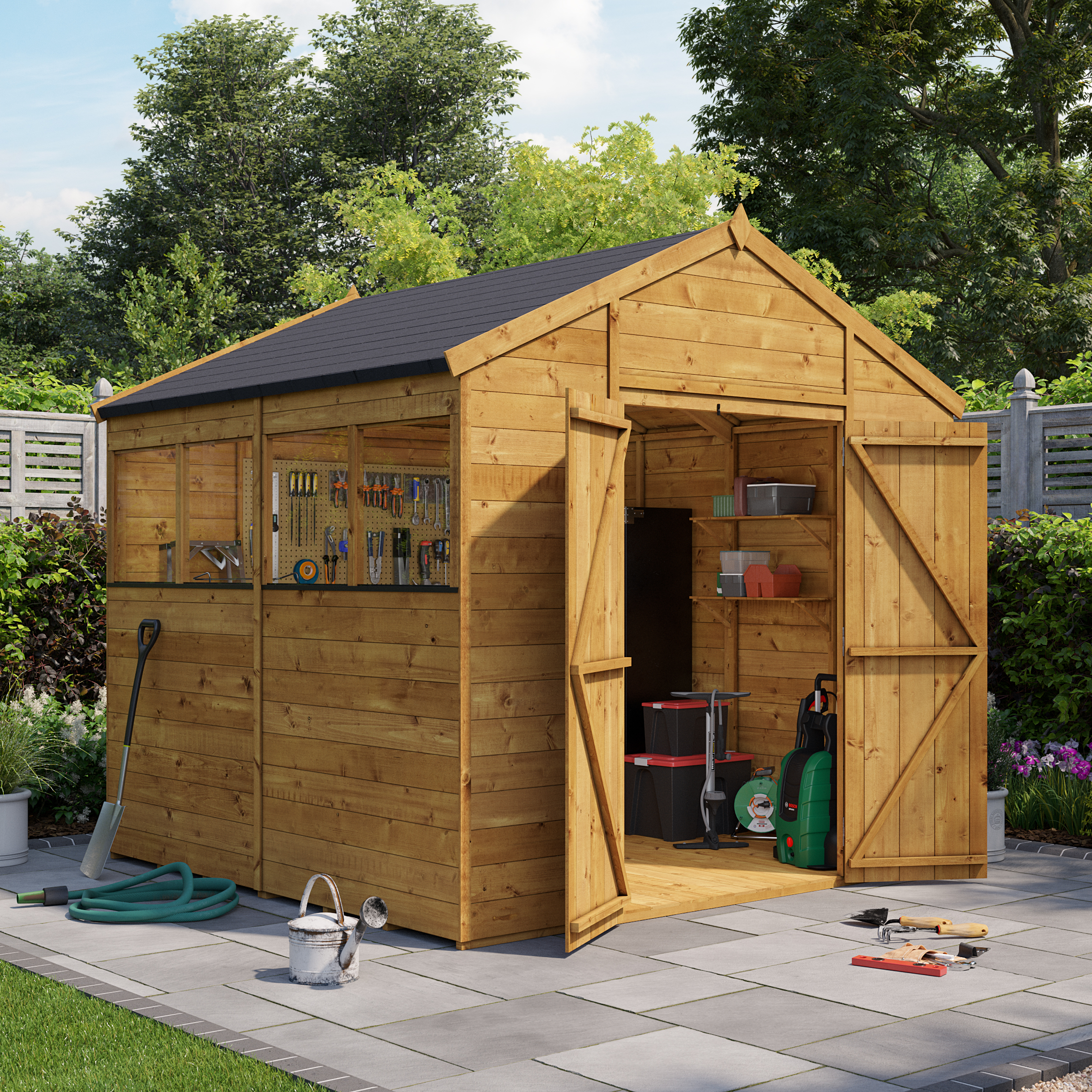 BillyOh Expert Tongue and Groove Apex Workshop - 8x8 T&G Apex Windowed Wooden Garden Shed - 8 x 8ft
