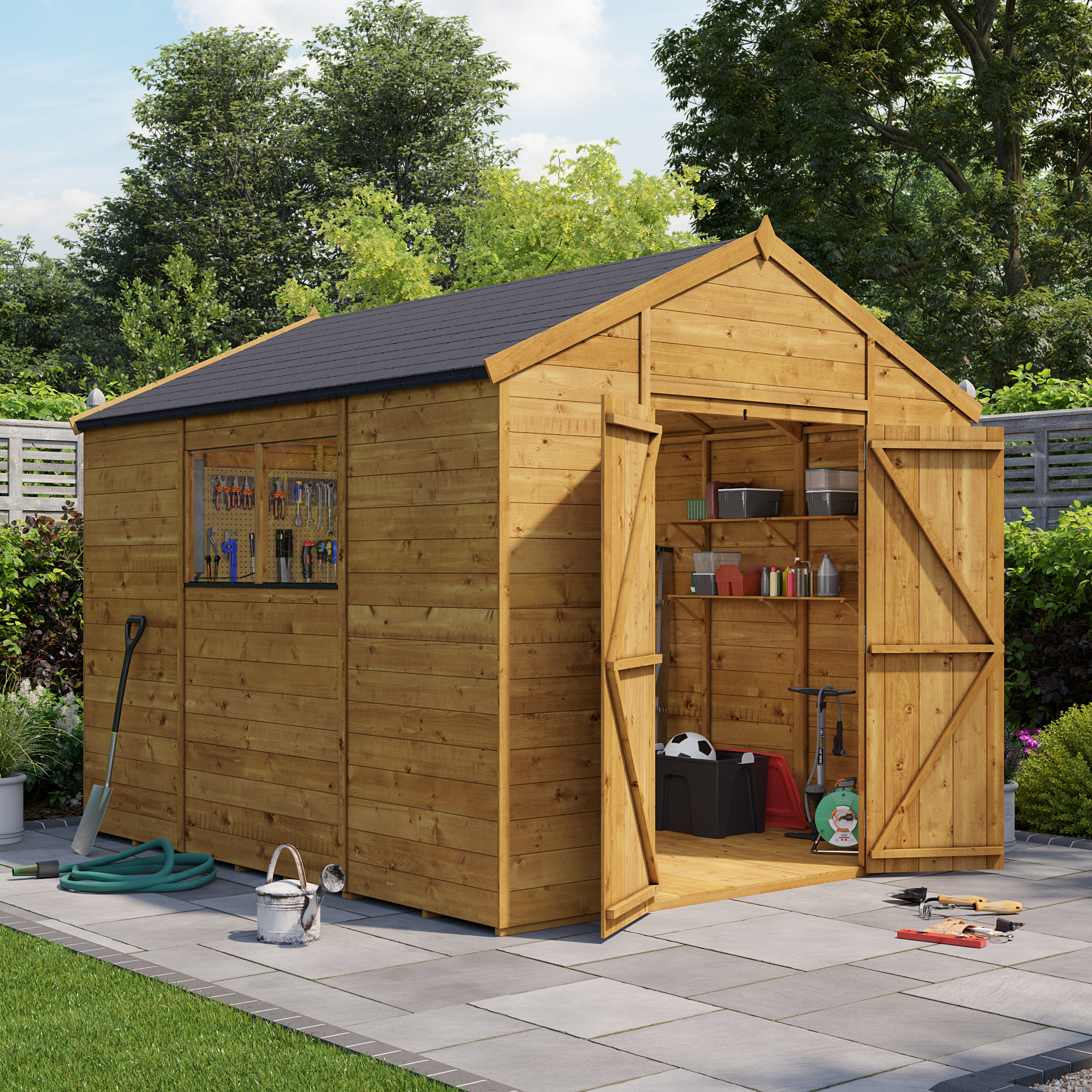10x8ft Expert Apex Wooden Shed - Tongue and Groove Workshop Windowed - 10 x 8