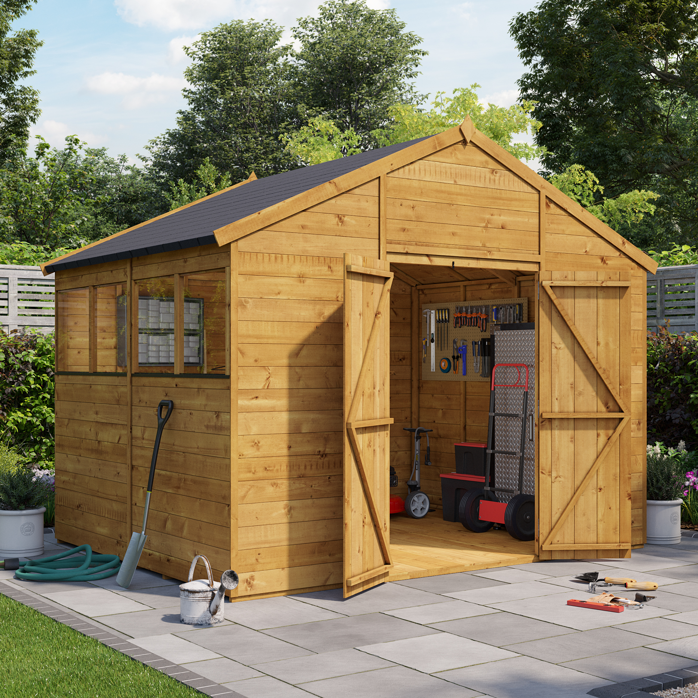 BillyOh Expert Tongue and Groove Apex Workshop Garden Shed - 8x10 T&G Apex Windowed Wooden Shed - 8 x 10ft