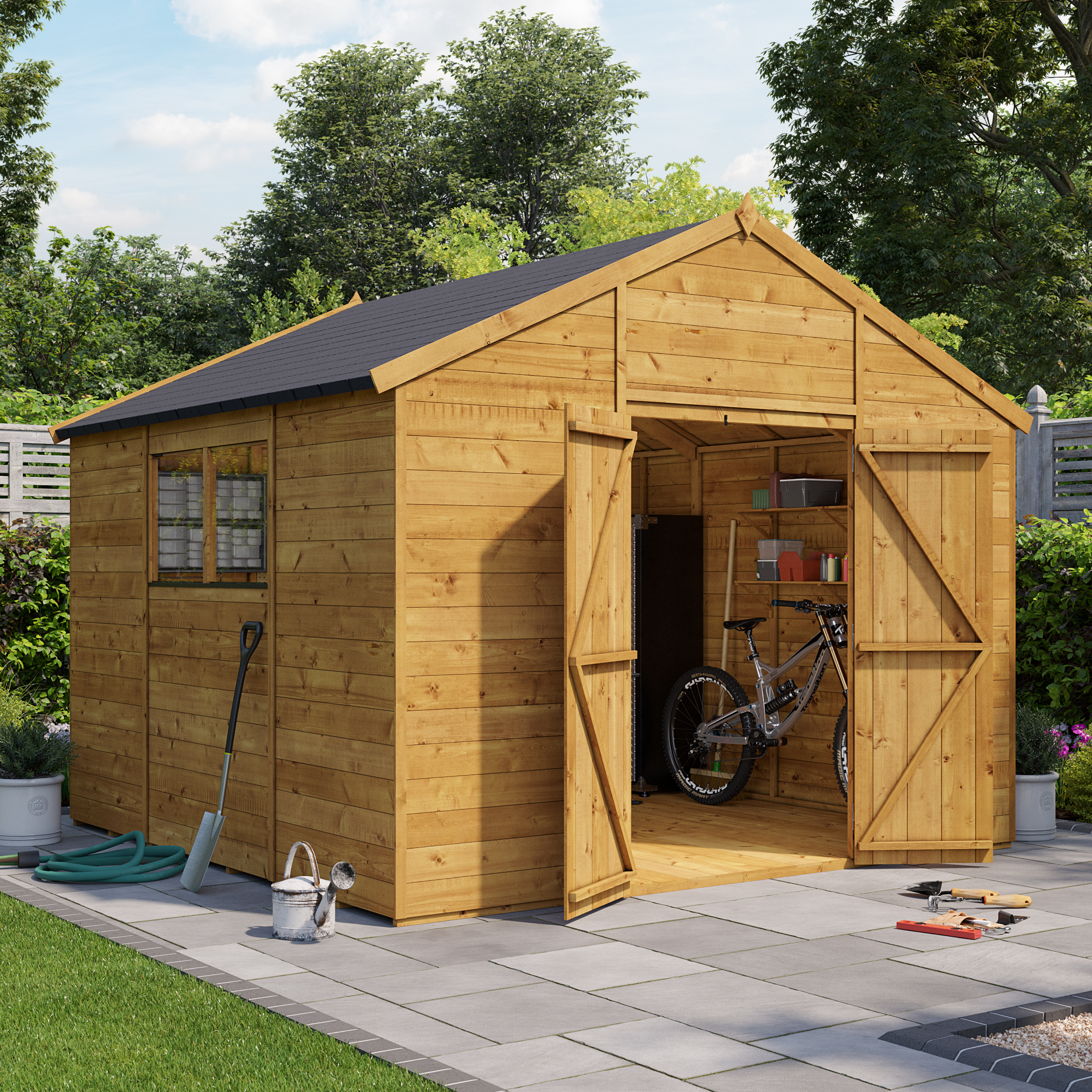 BillyOh Expert Tongue and Groove Apex Wooden Shed Workshop - 10x10 T&G Apex Windowed Garden Shed - 10 x 10ft