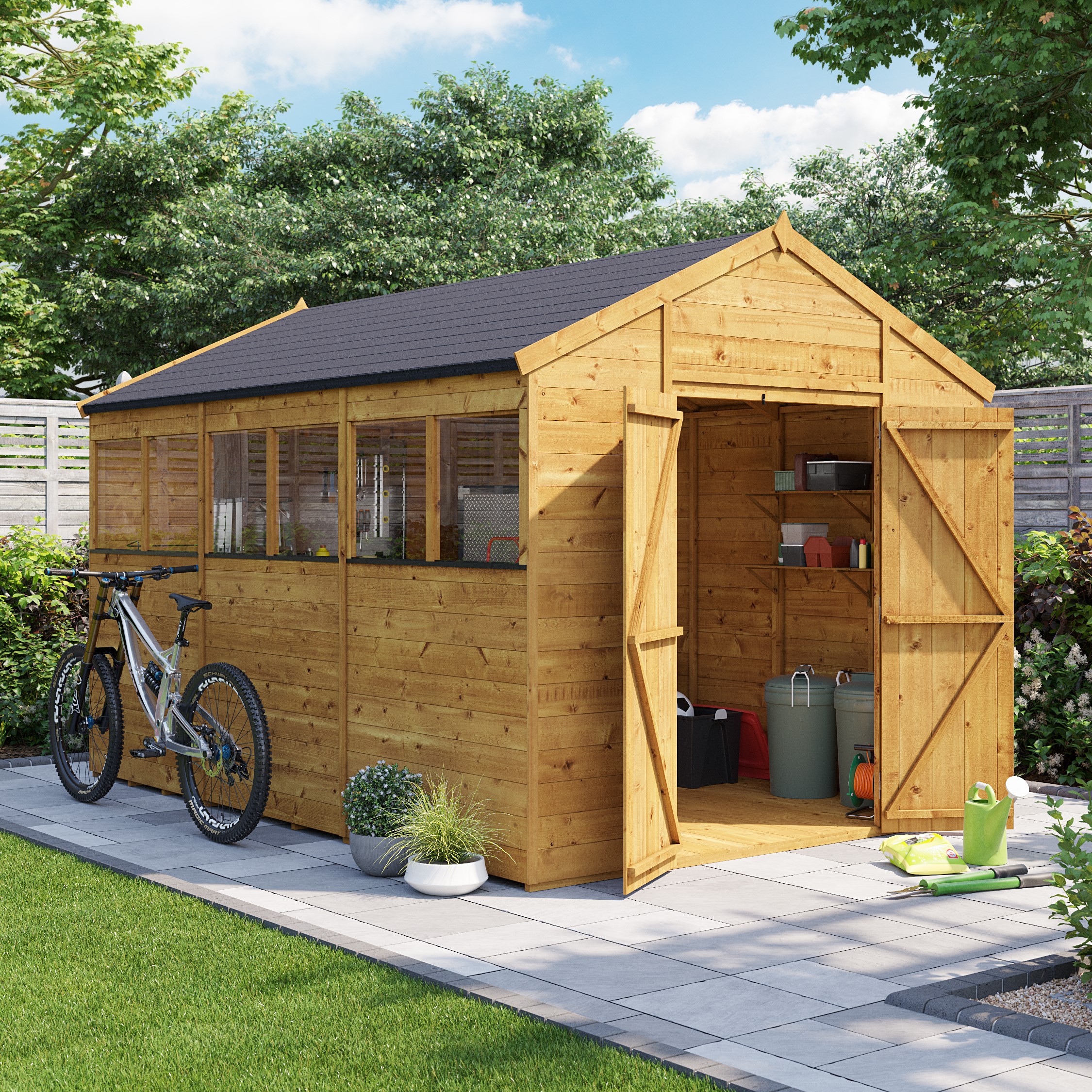 BillyOh Expert Tongue and Groove Apex Garden Shed Workshop - PT8x10 T&G Apex Windowed Wooden Shed - 8 x 10ft