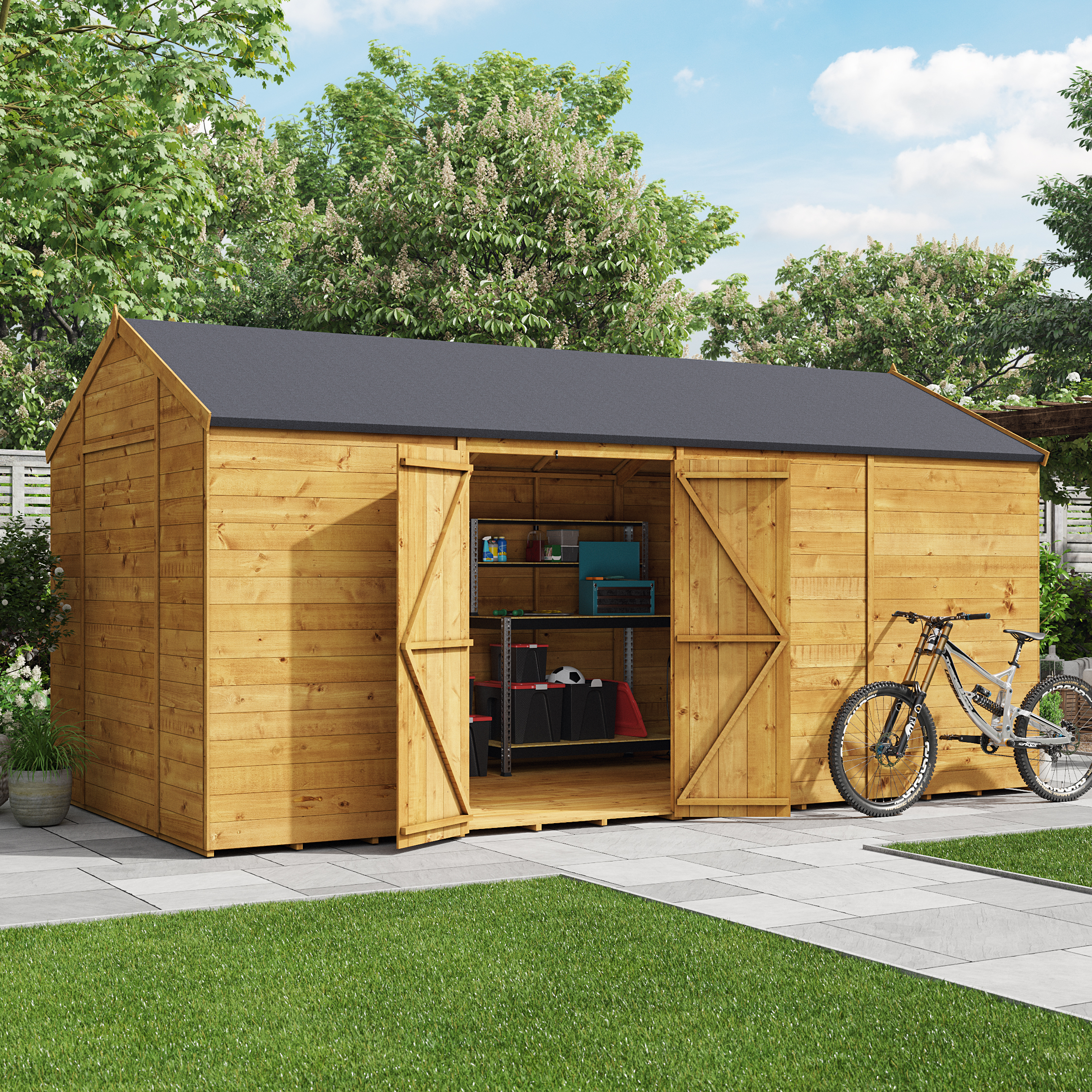 16 x 8 Shed - BillyOh Expert Reverse Workshop Large Garden Shed - Windowless