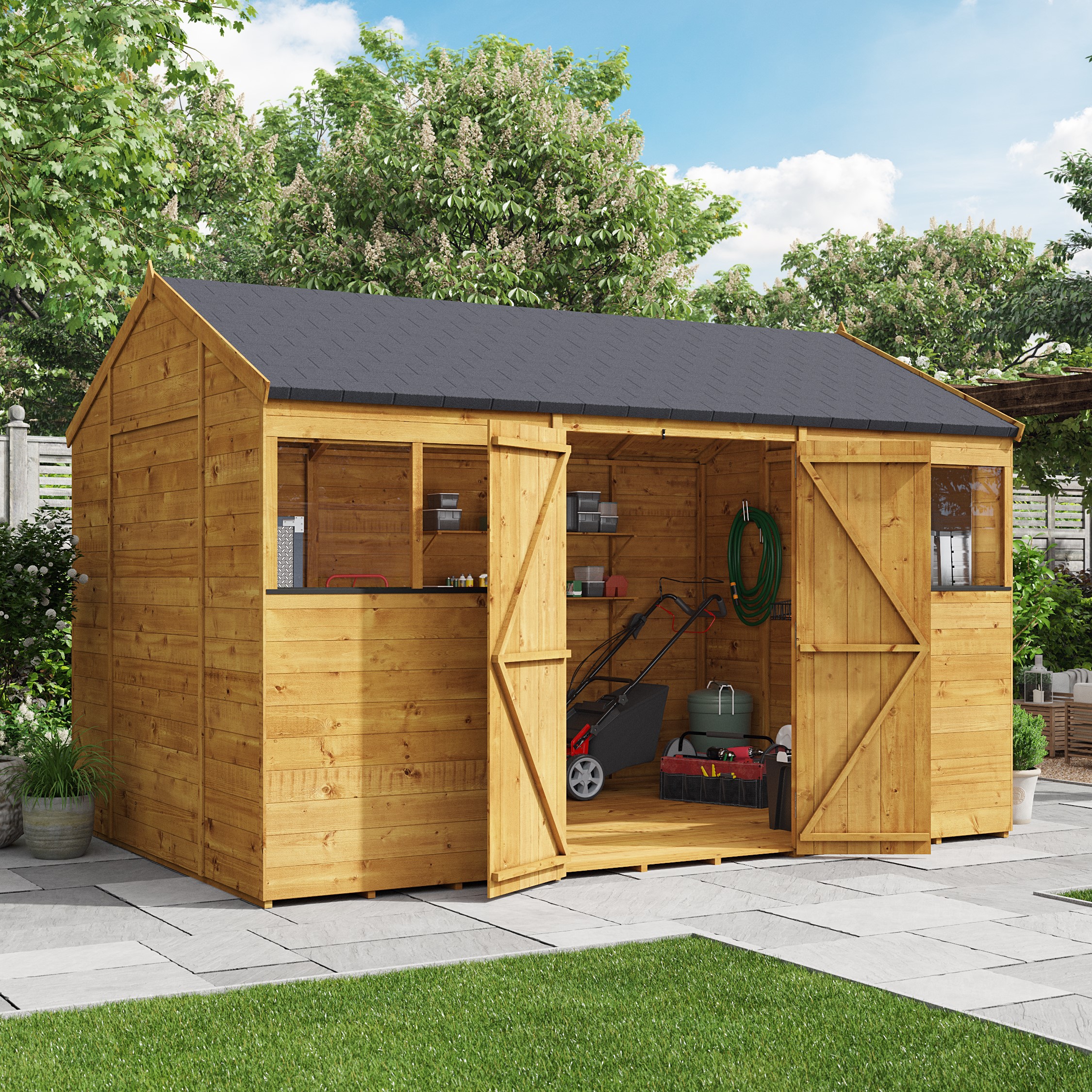 12 x 8 Reverse Apex Garden Shed - 12x8ft Wooden Shed