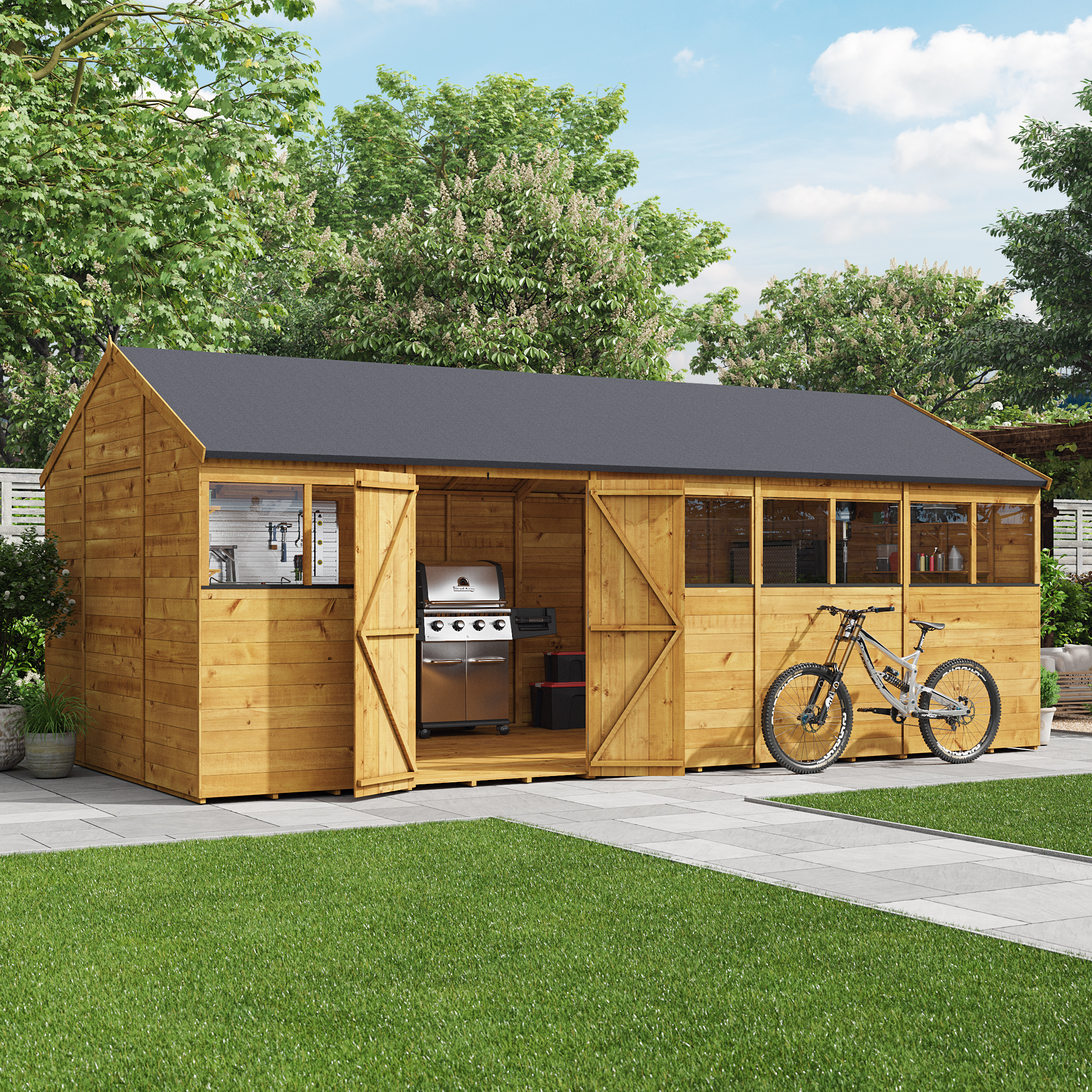 20 x 10 Shed - BillyOh Expert Reverse Workshop Large Garden Shed - Windowed