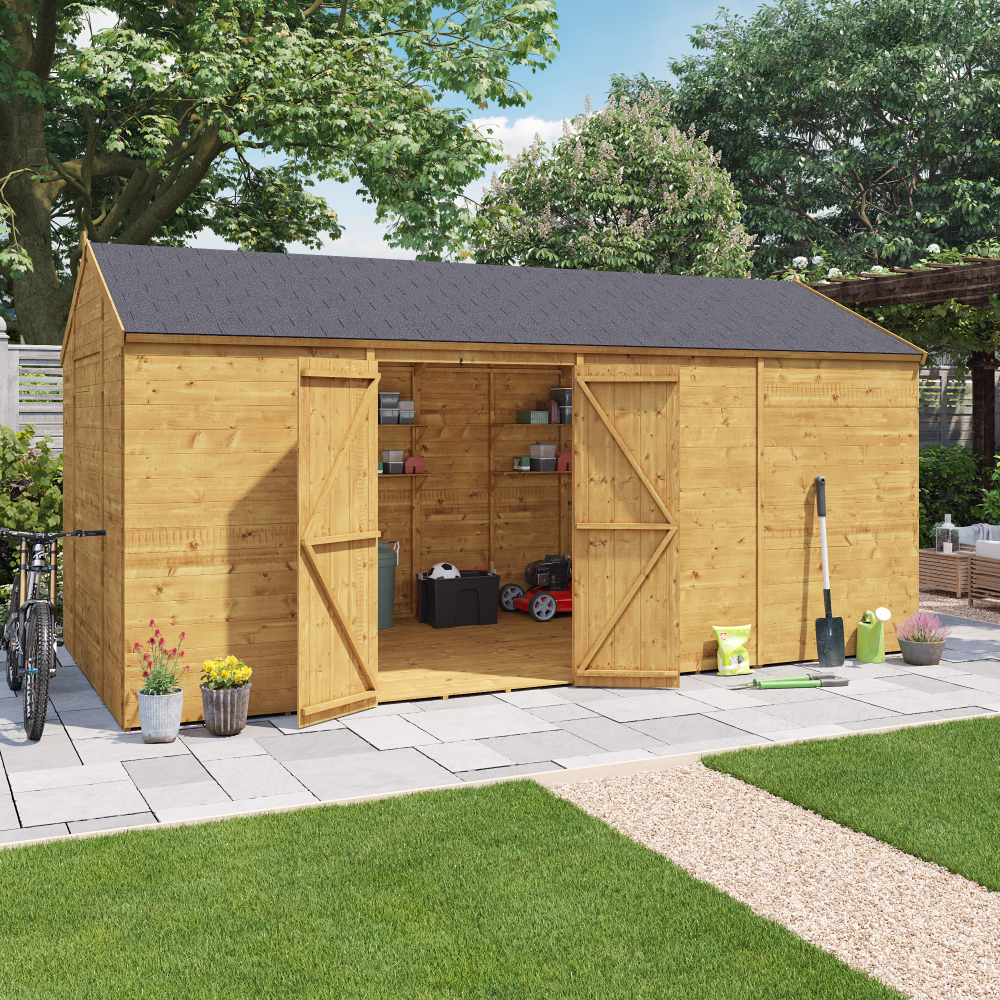 Image of 12 x 10 Pressure Treated Shed - BillyOh Expert Reverse Workshop Garden Shed - Windowless
