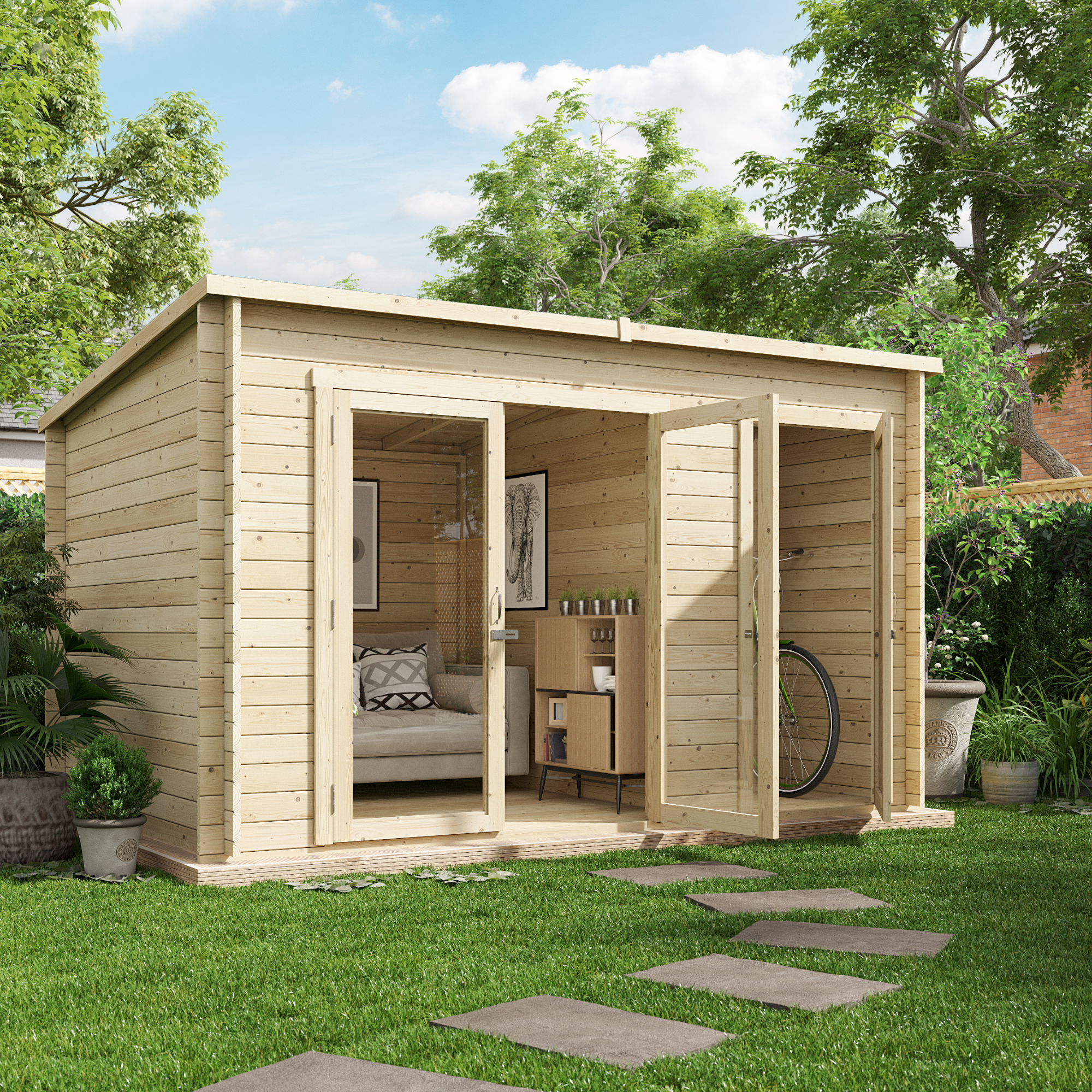 12 x 8 Log Cabin - BillyOh Tianna Log Cabin Summerhouse with Side Store - 28mm