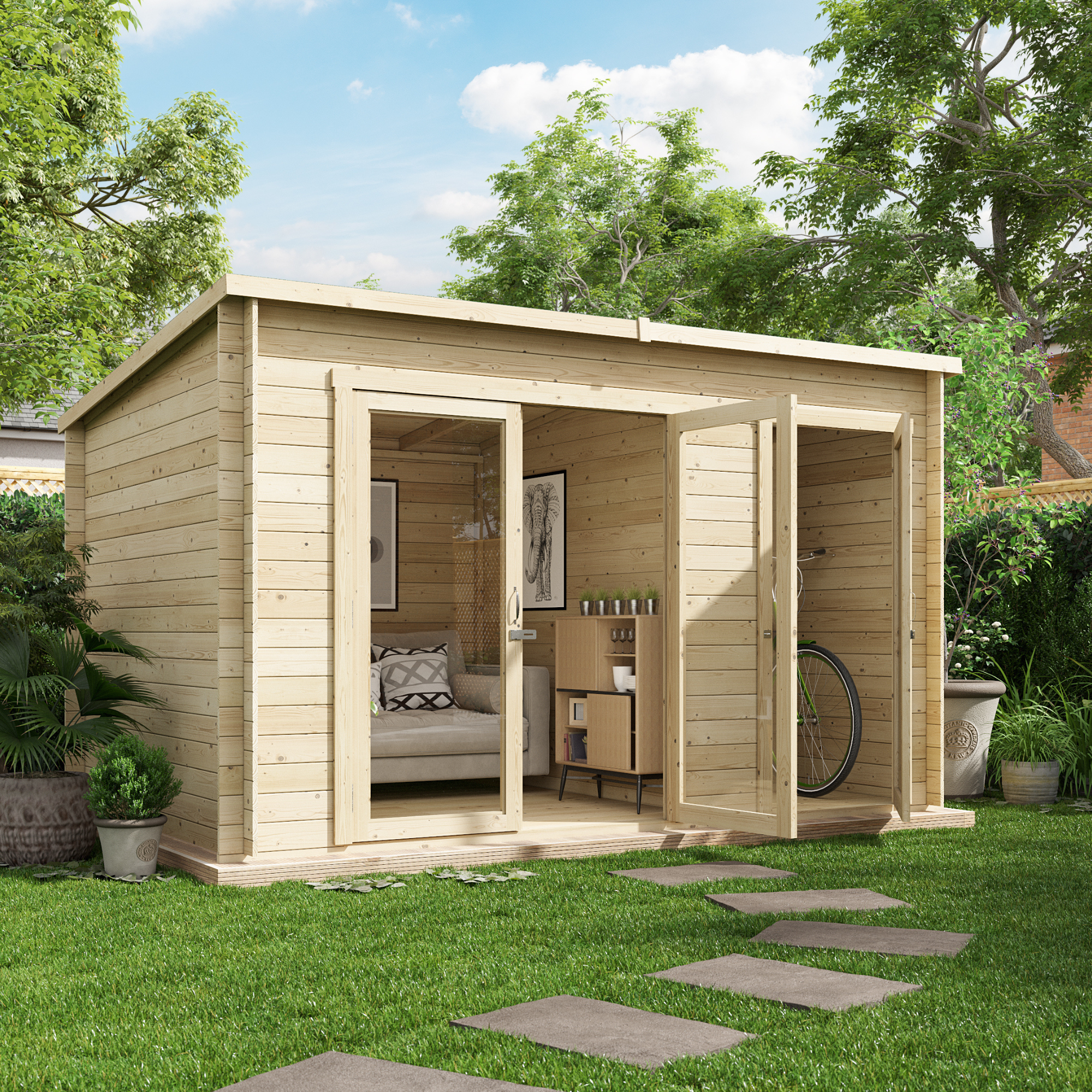 12 x 8 Log Cabin - BillyOh Tianna Log Cabin Summerhouse with Side Store - 19mm
