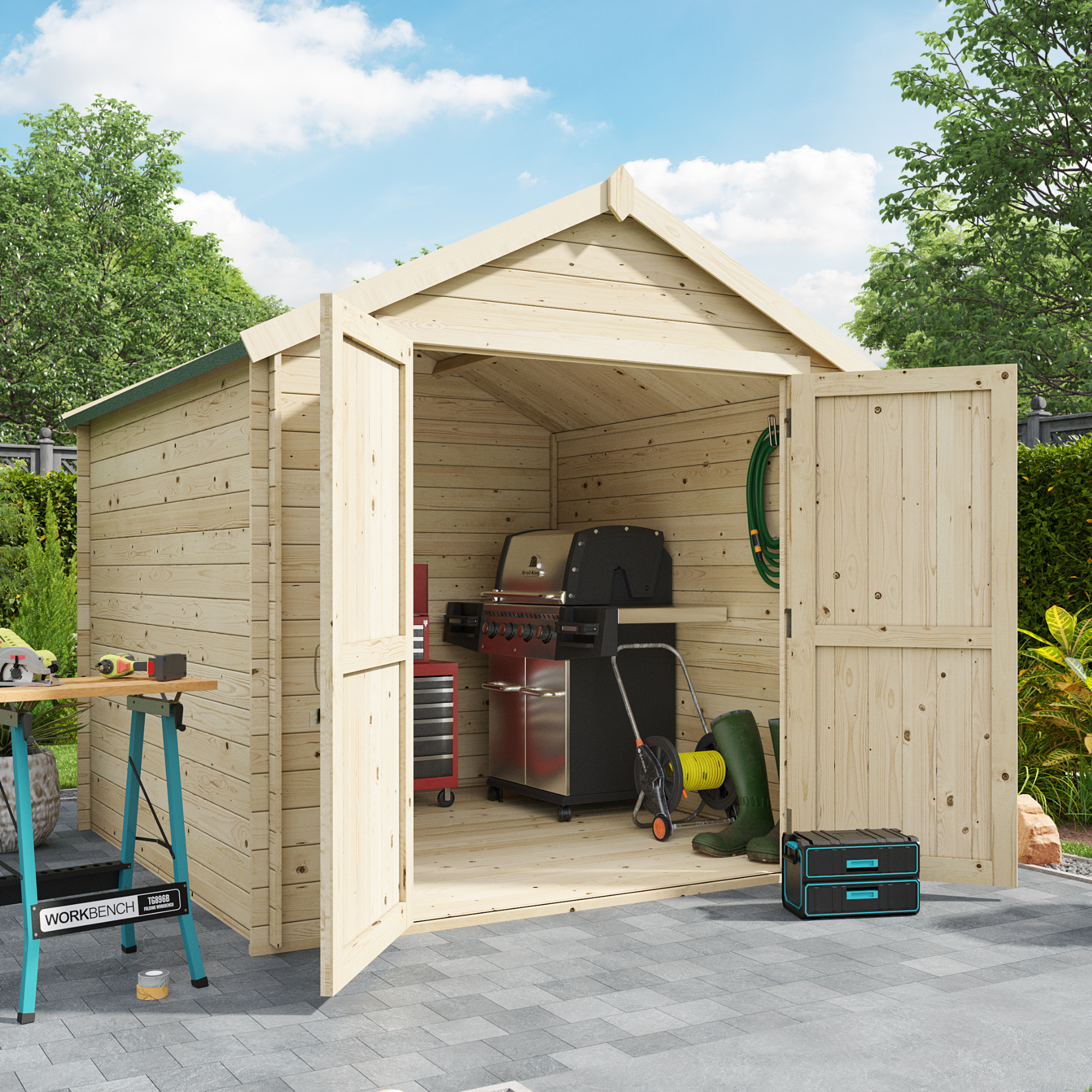 BillyOh Pro Apex Log Cabin - W2.1m x D3.3m - 19mm Tongue & Groove Walls & Wide Door - Log Cabin Shed