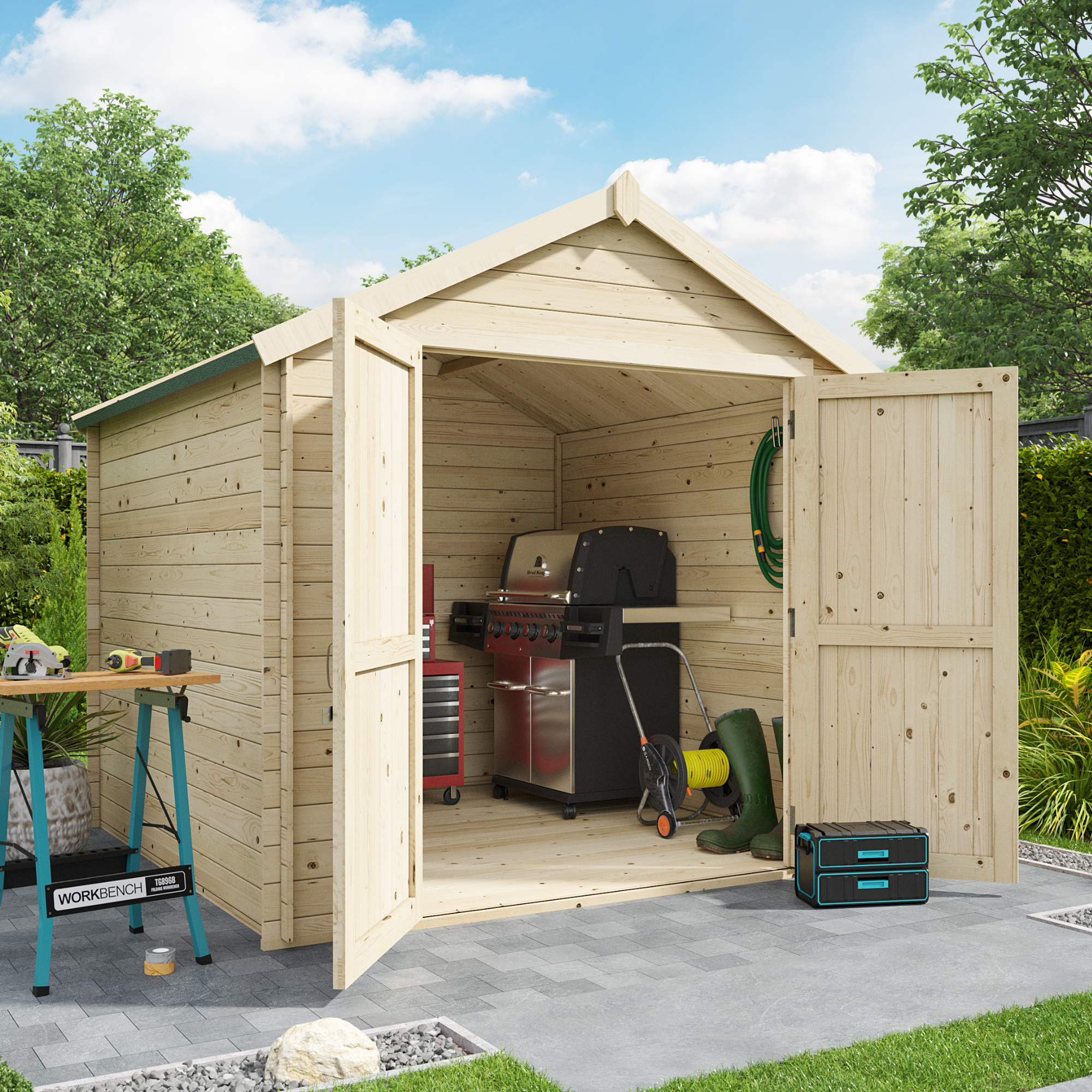 BillyOh Pro Apex Log Cabin - W2.4m x D2.4m - 28mm Tongue & Groove Walls & Wide Door - Log Cabin Shed