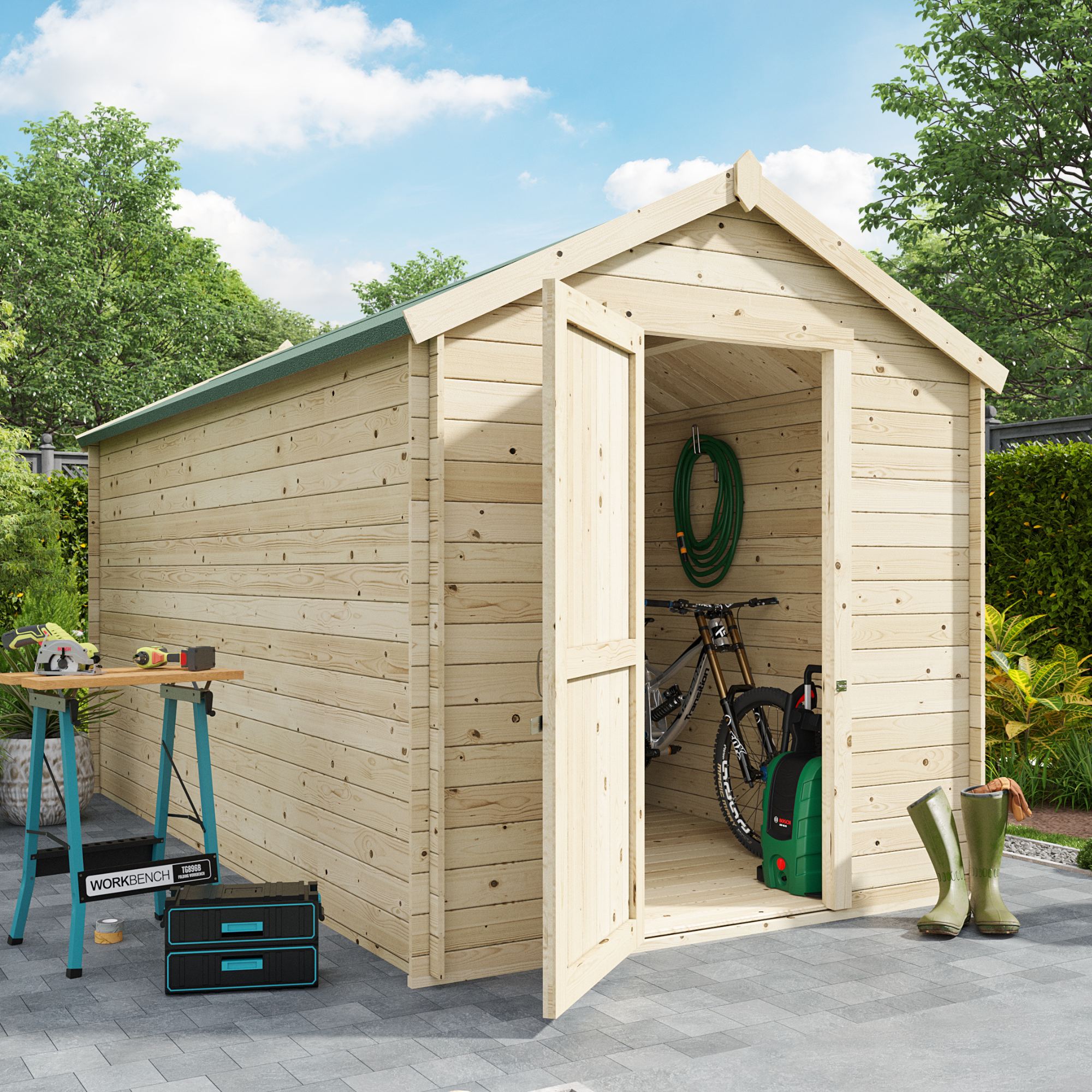 BillyOh Pro Apex Log Cabin - W2.1m x D3.9m - 28mm Tongue and Groove Walls and Wide Door - Log Cabin Shed