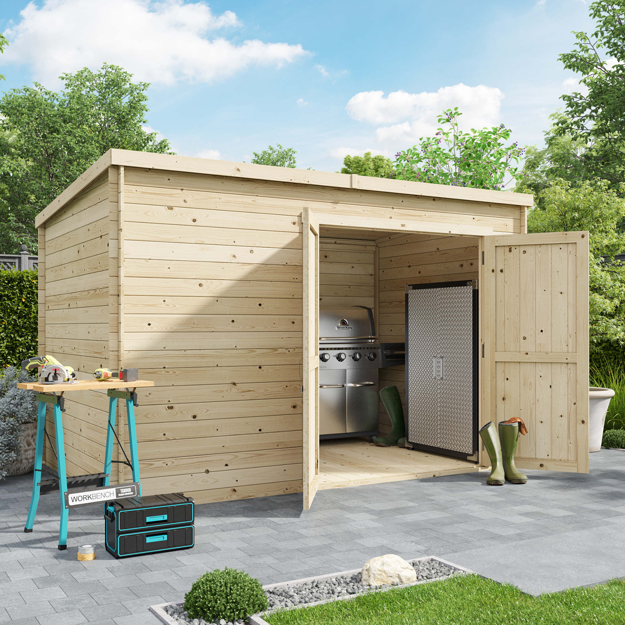 BillyOh Pro Pent Log Cabin - W3.3m x D2.1m - 28mm Tongue & Groove Walls - Log Cabin Shed