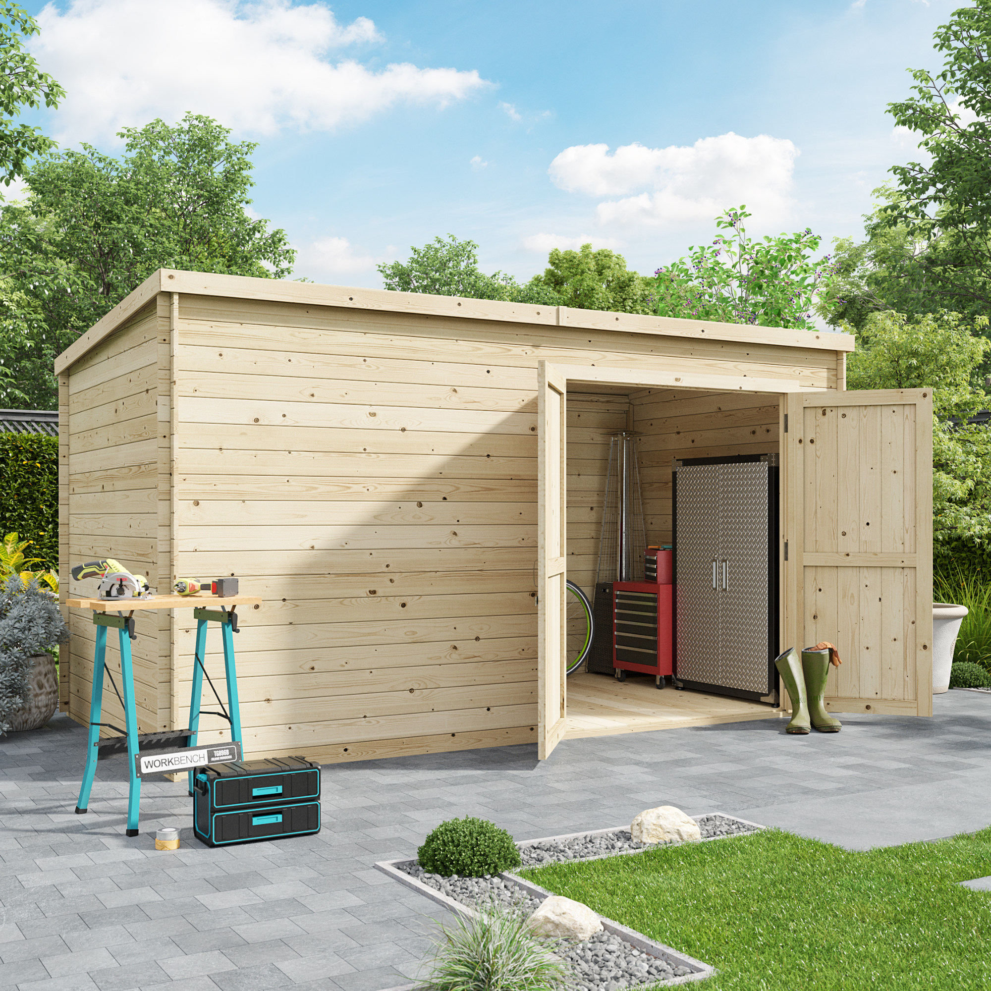 BillyOh Pro Pent Log Cabin - W3.9m x D2.1m - 28mm Tongue & Groove Walls - Log Cabin Shed