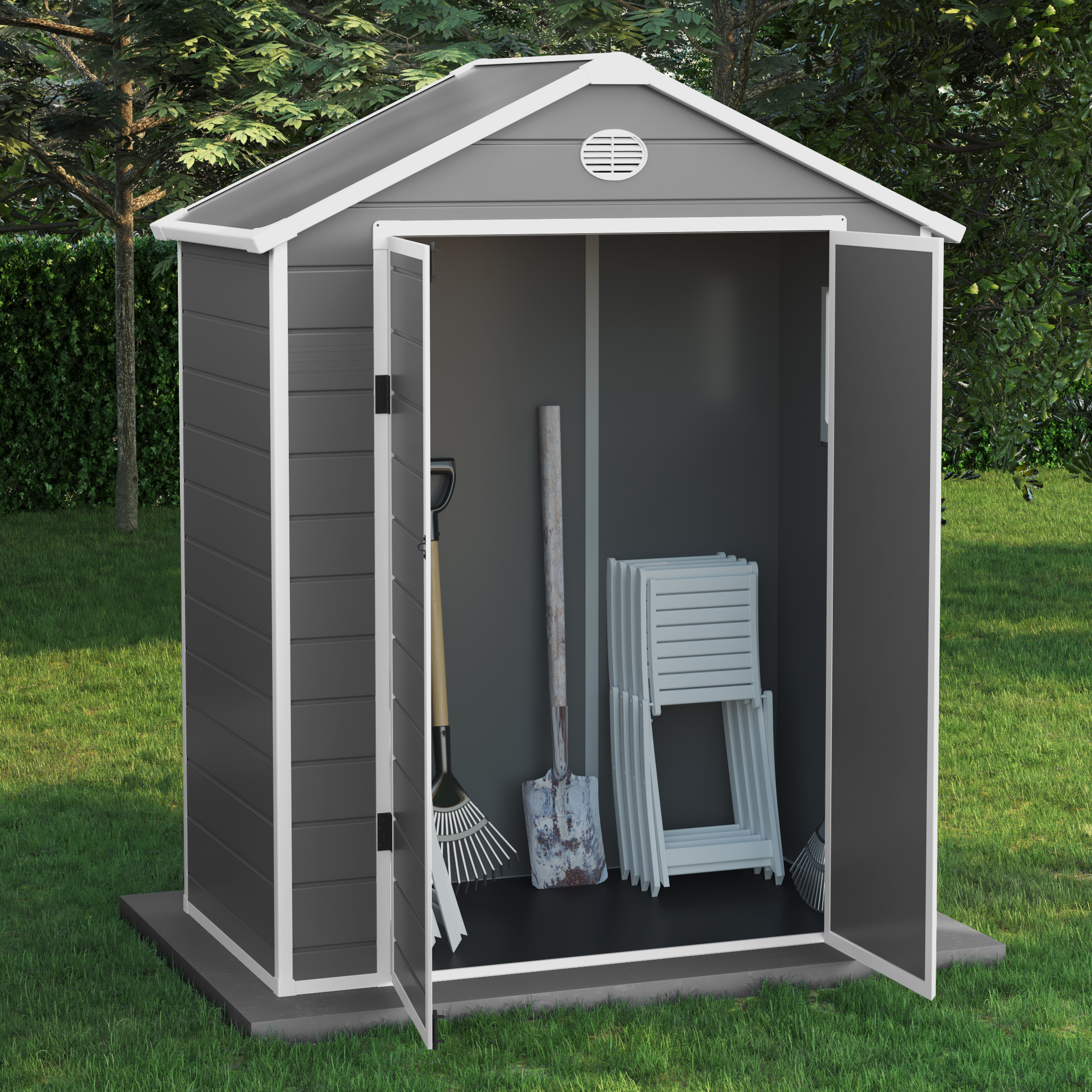 6x3 Kingston Apex Plastic Shed - Light Grey With Floor BillyOh