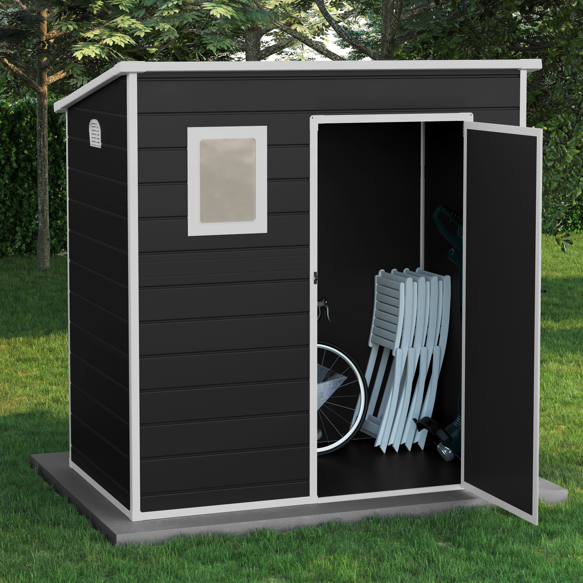 6x4 Oxford Pent Plastic Shed - Dark Grey With Floor BillyOh