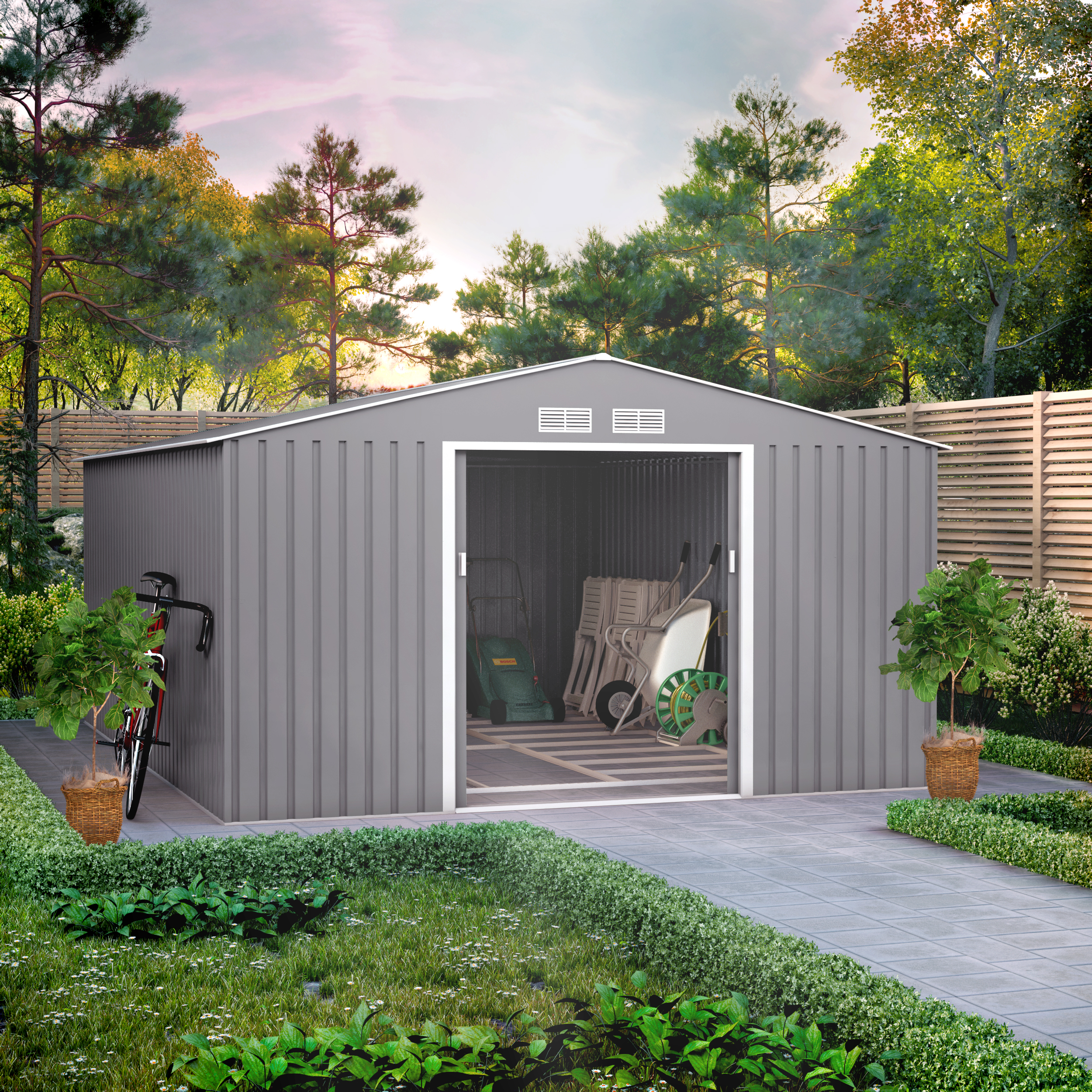 11x14 Ranger Apex Metal Shed With Foundation Kit - Light Grey BillyOh 11x14 Ranger Apex Metal Shed With Foundation Kit - Light Grey BillyOh