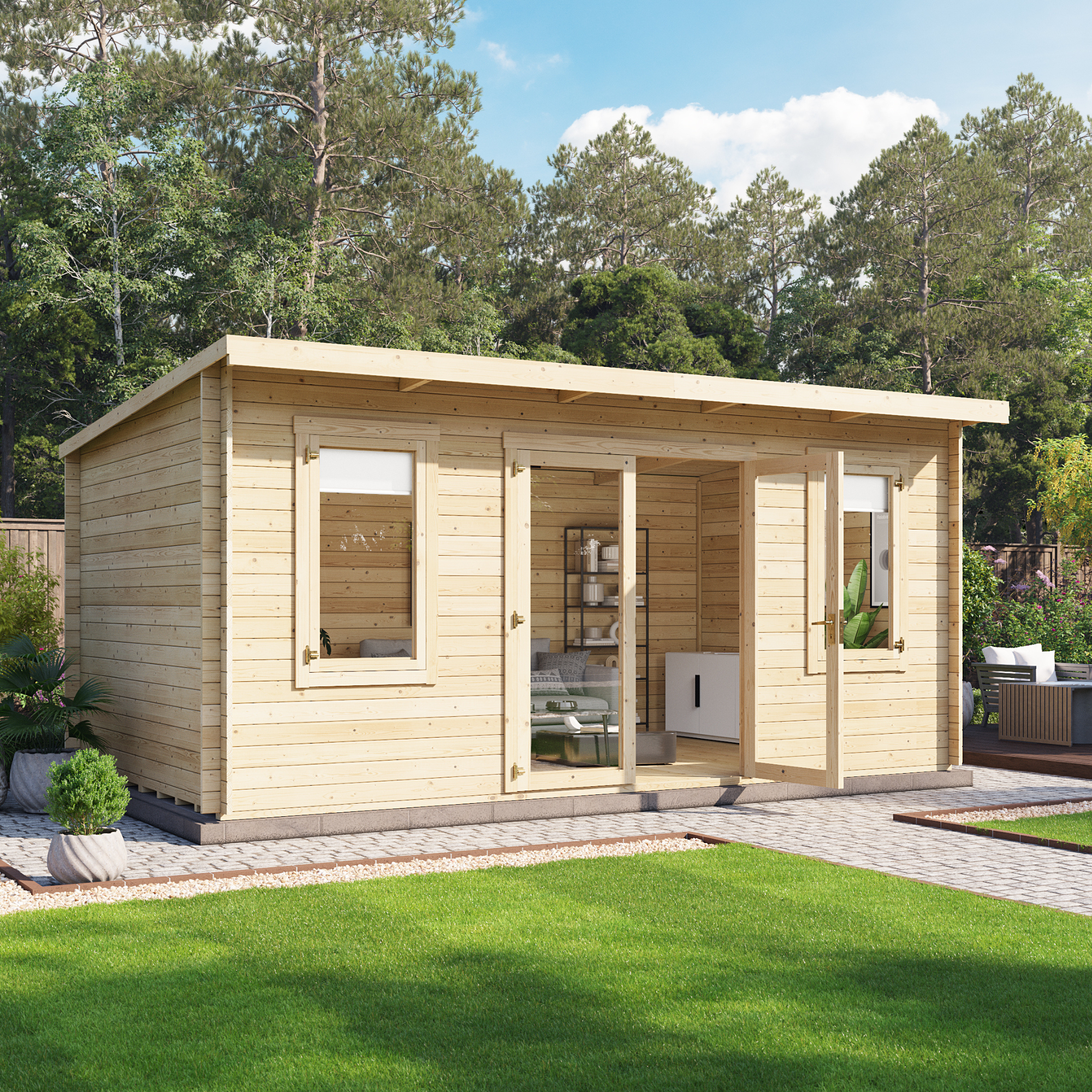 5 x 3 Log Cabin - BillyOh Fraya Pent Log Cabin - 44mm Thickness Wooden Log Cabin Summer House - 5m x 3m 5 x 3 Log Cabin - BillyOh Fraya Pent Log Cabin - 44mm Thickness Wooden Log Cabin Summer House - 5m x 3m