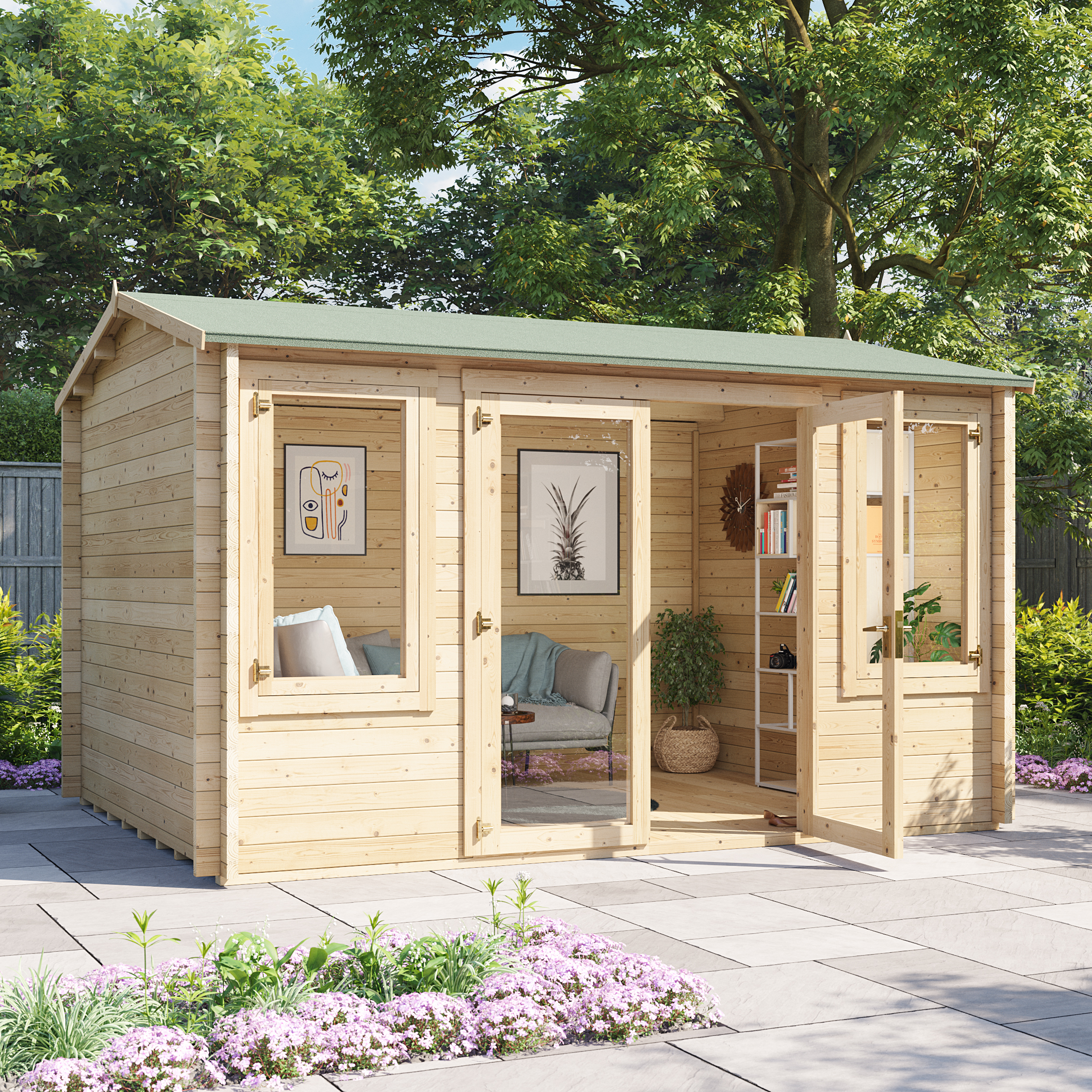 4 x 3 Pressure Treated Log Cabin - BillyOh Dorset Log Cabin - 44mm Thickness Wooden Log Cabin Summerhouse - 4m x 3m Reverse Apex Cabin