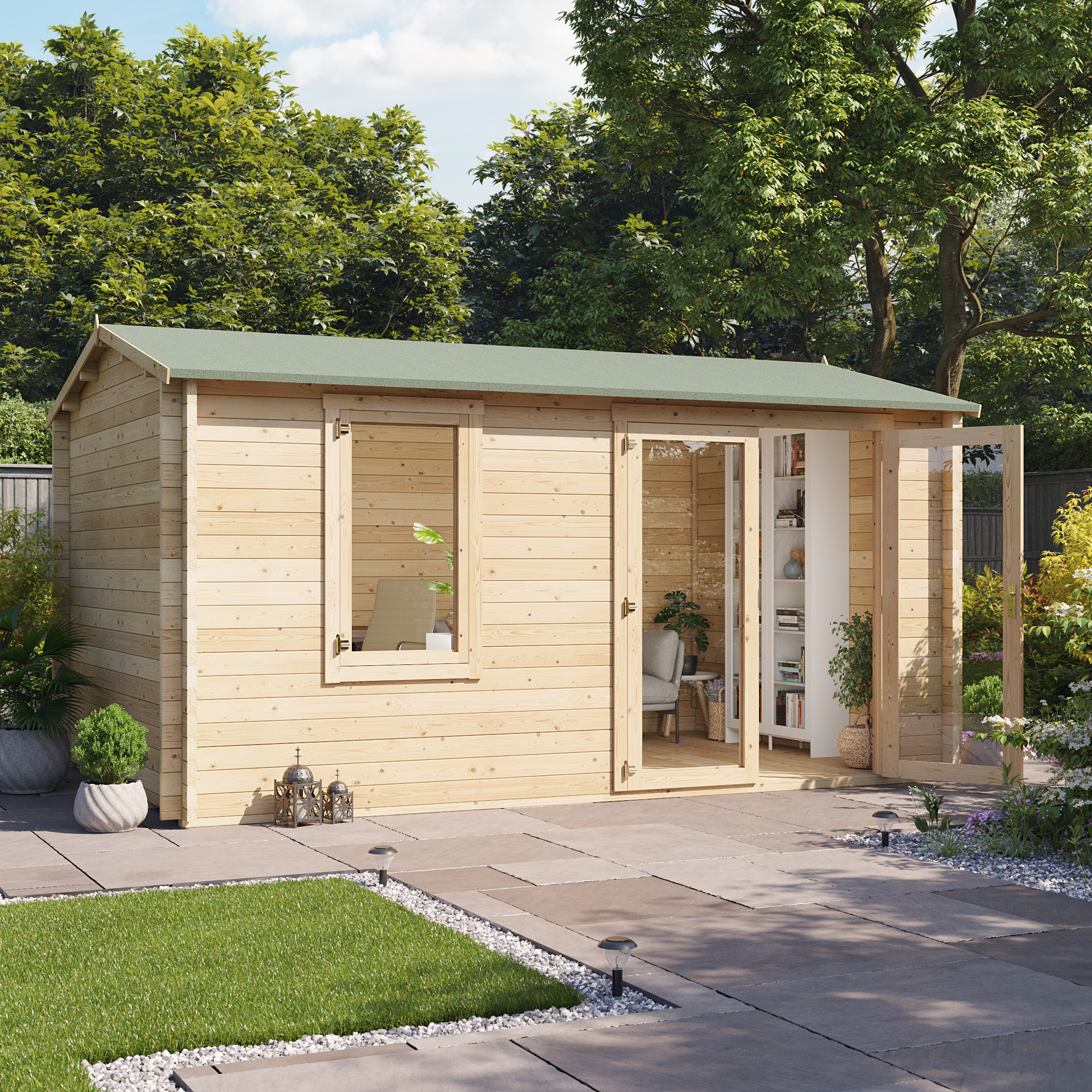 4.5m x 3.0m Log Cabin - BillyOh Devon Log Cabin - 44mm Tongue & Groove Wooden Garden Building