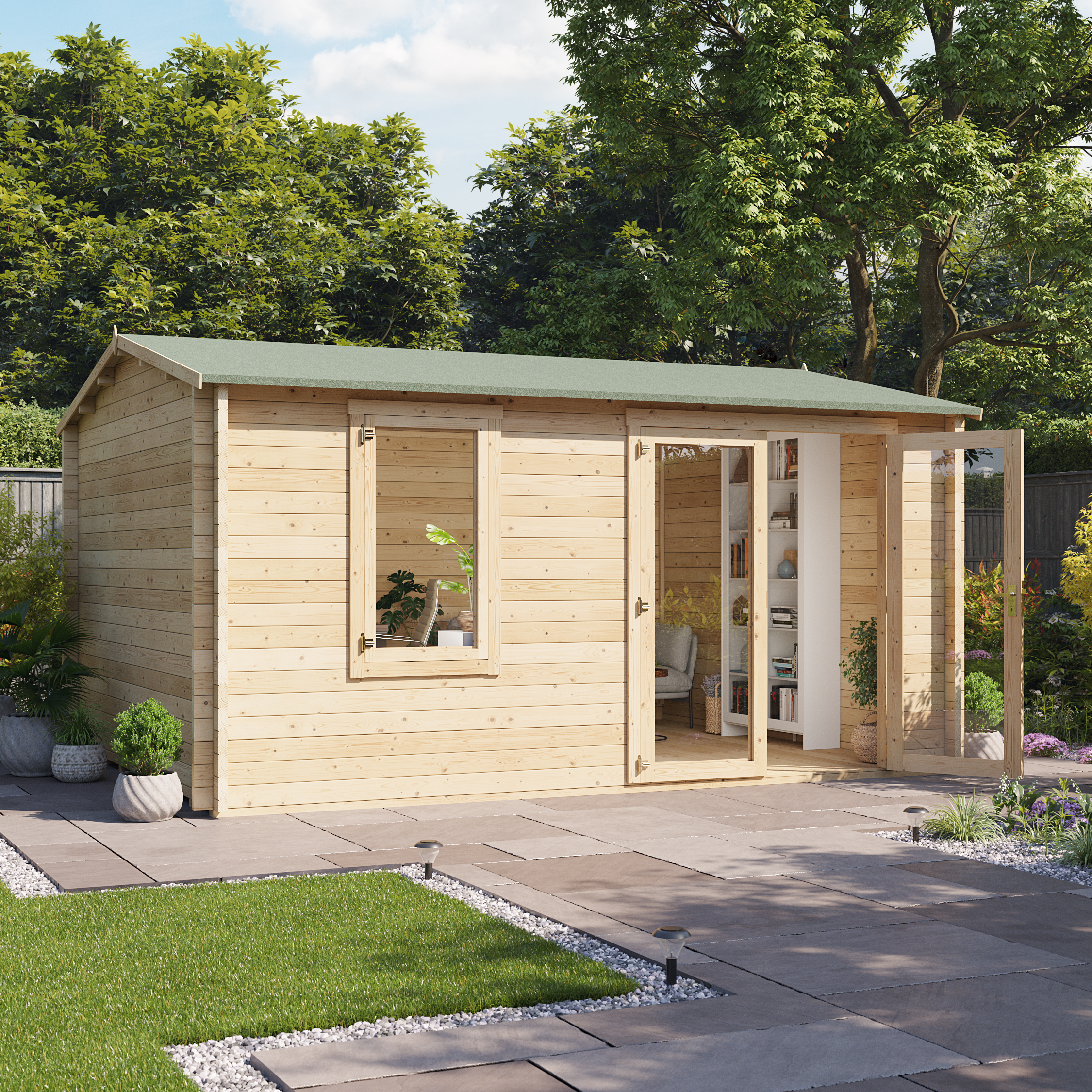 4.5m x 3.5m Log Cabin - BillyOh Devon Log Cabin - 44mm Tongue & Groove Wooden Garden Building