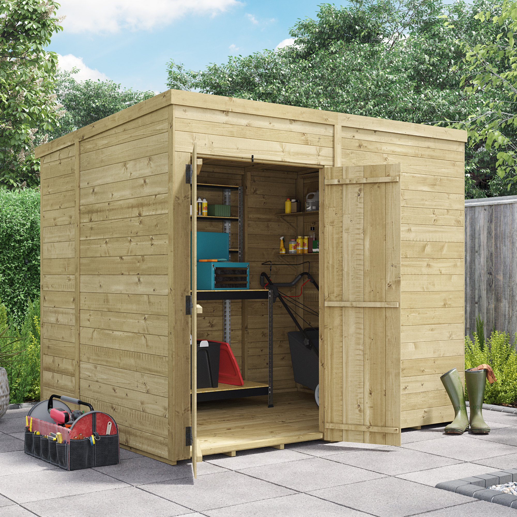 BillyOh Switch Tongue and Groove Pent Wooden Shed - 8x6 Windowless 15mm Garden Shed - 8 x 6ft Shed