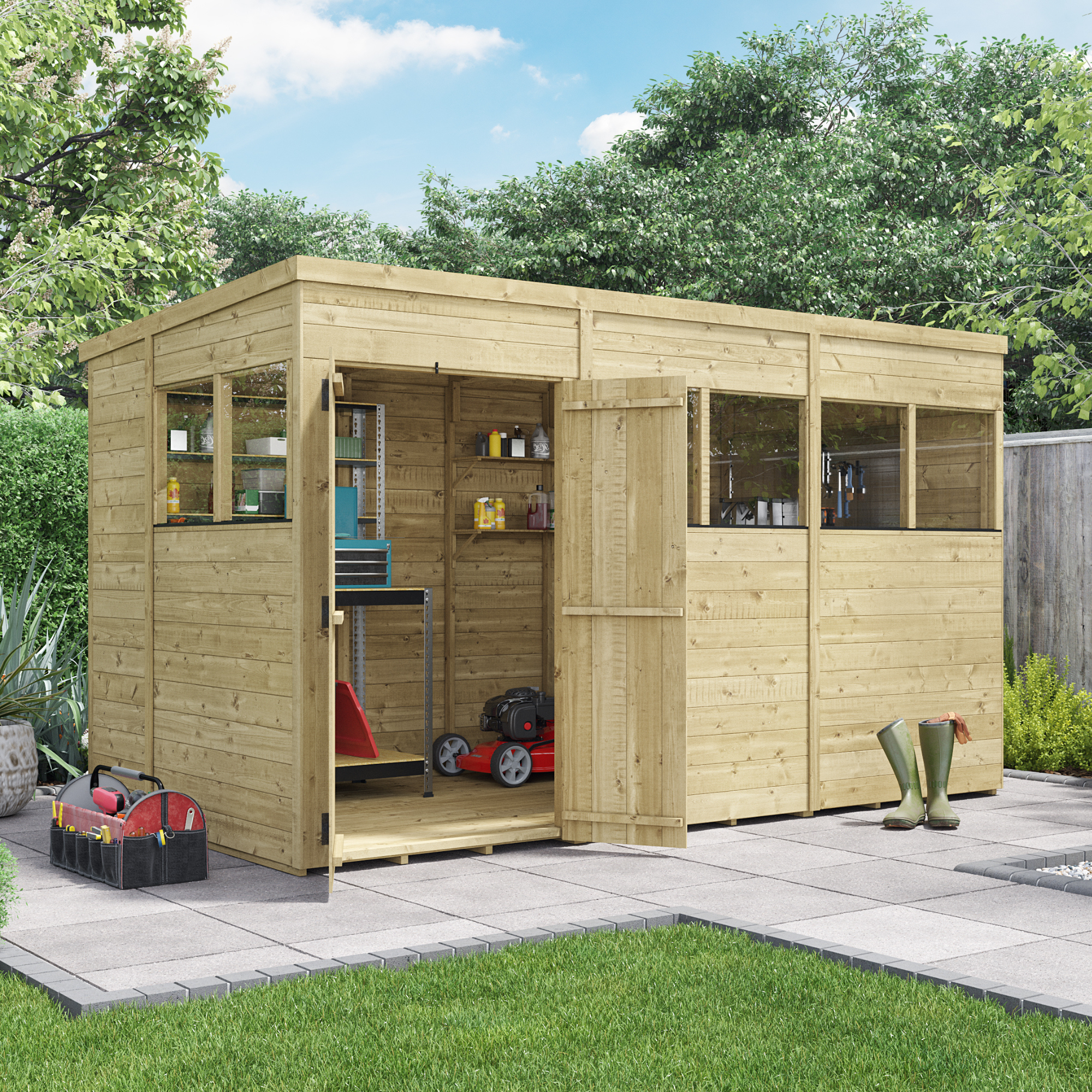 BillyOh Switch Tongue and Groove Pent Wooden Shed - 12x6 Windowed 15mm Garden Shed