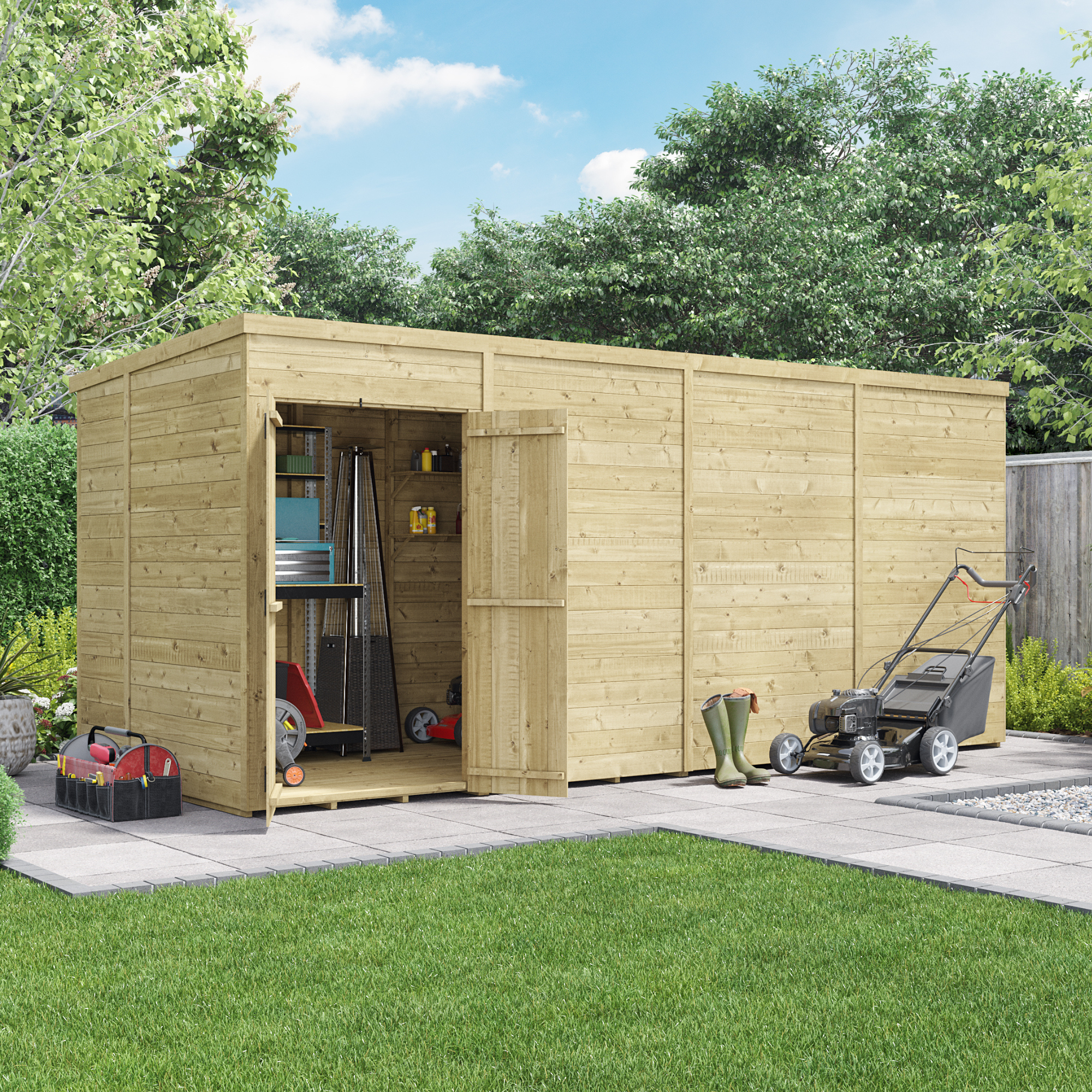 BillyOh Switch Tongue and Groove Pent Wooden Shed - 16x6 Windowless 15mm Garden Shed BillyOh Switch Tongue and Groove Pent Wooden Shed - 16x6 Windowless 15mm Garden Shed