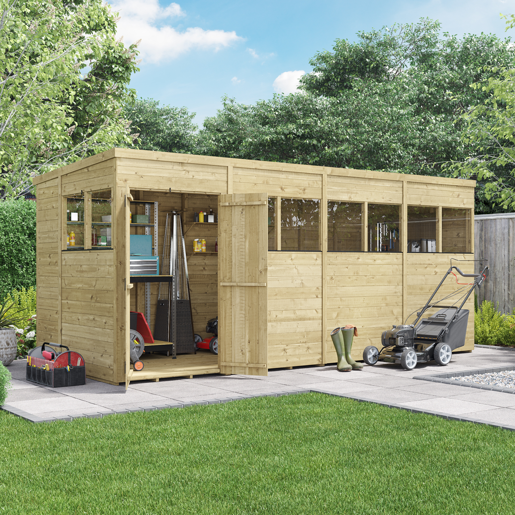 BillyOh Switch Tongue and Groove Pent Wooden Shed - 16x6 Windowed 15mm Garden Shed