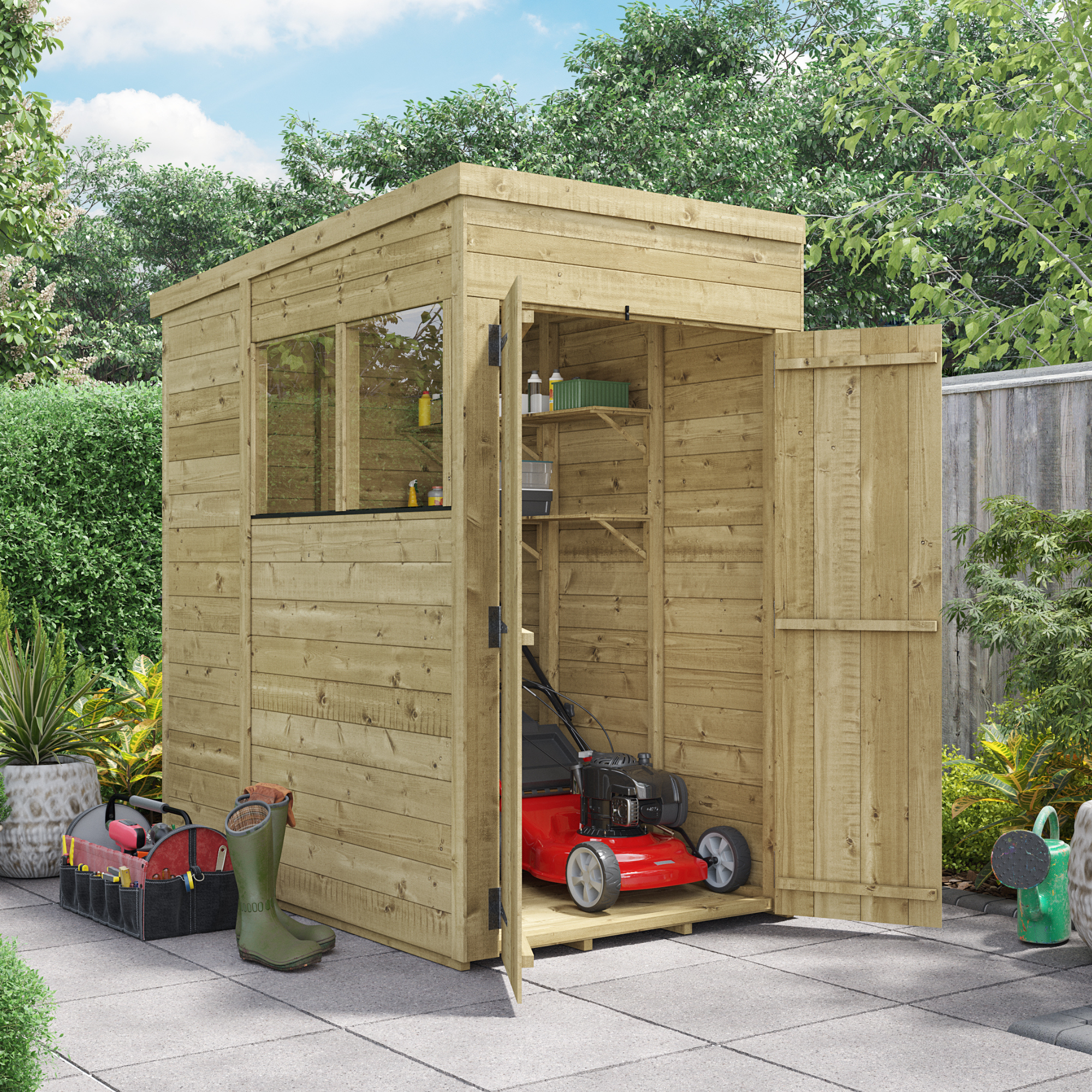 BillyOh Switch Tongue and Groove Pent Wooden Shed - 4x6 Windowed Garden Shed - 4 x 6ft