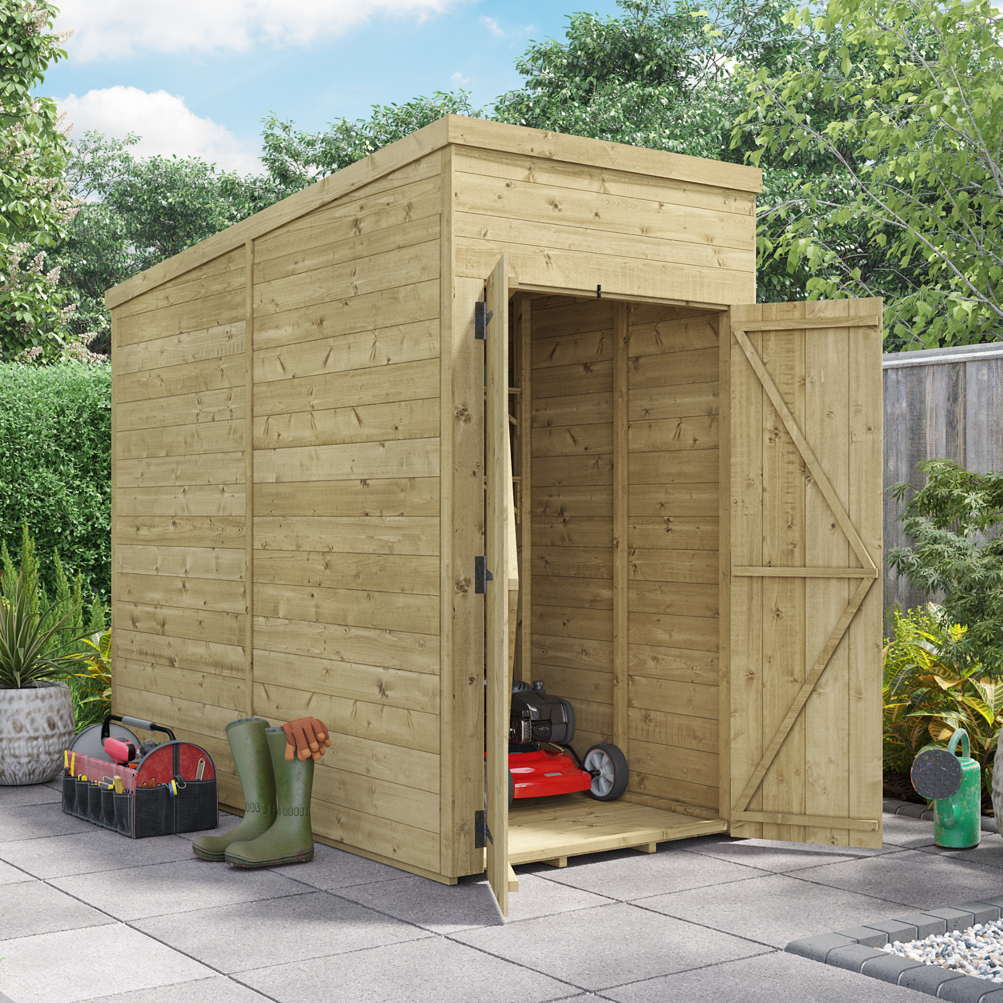 BillyOh Switch Tongue and Groove Pent Wooden Shed - 4x8 Windowless 15mm Garden Shed