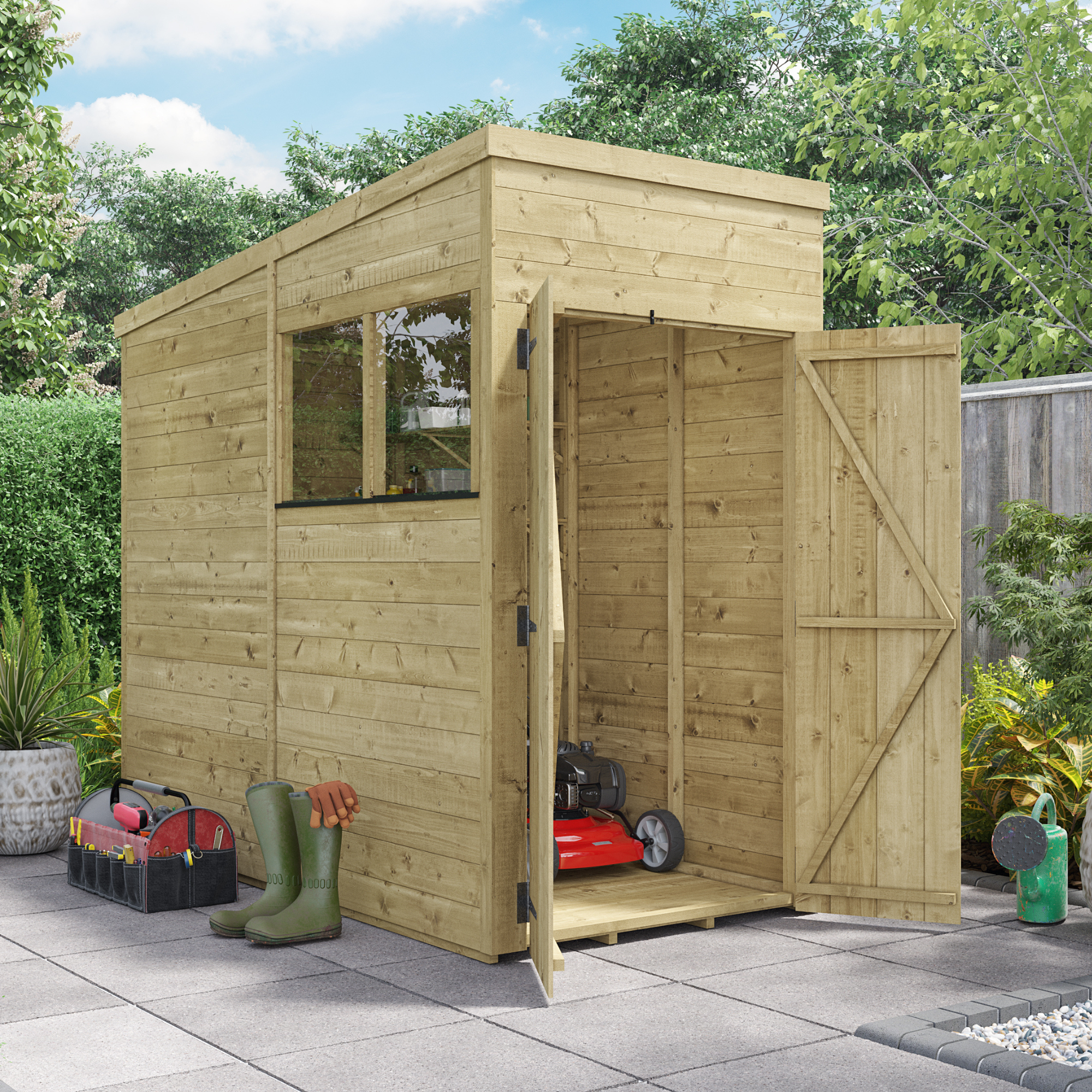 BillyOh Switch Tongue and Groove Pent Wooden Shed - 4x8 Windowed 15mm Garden Shed