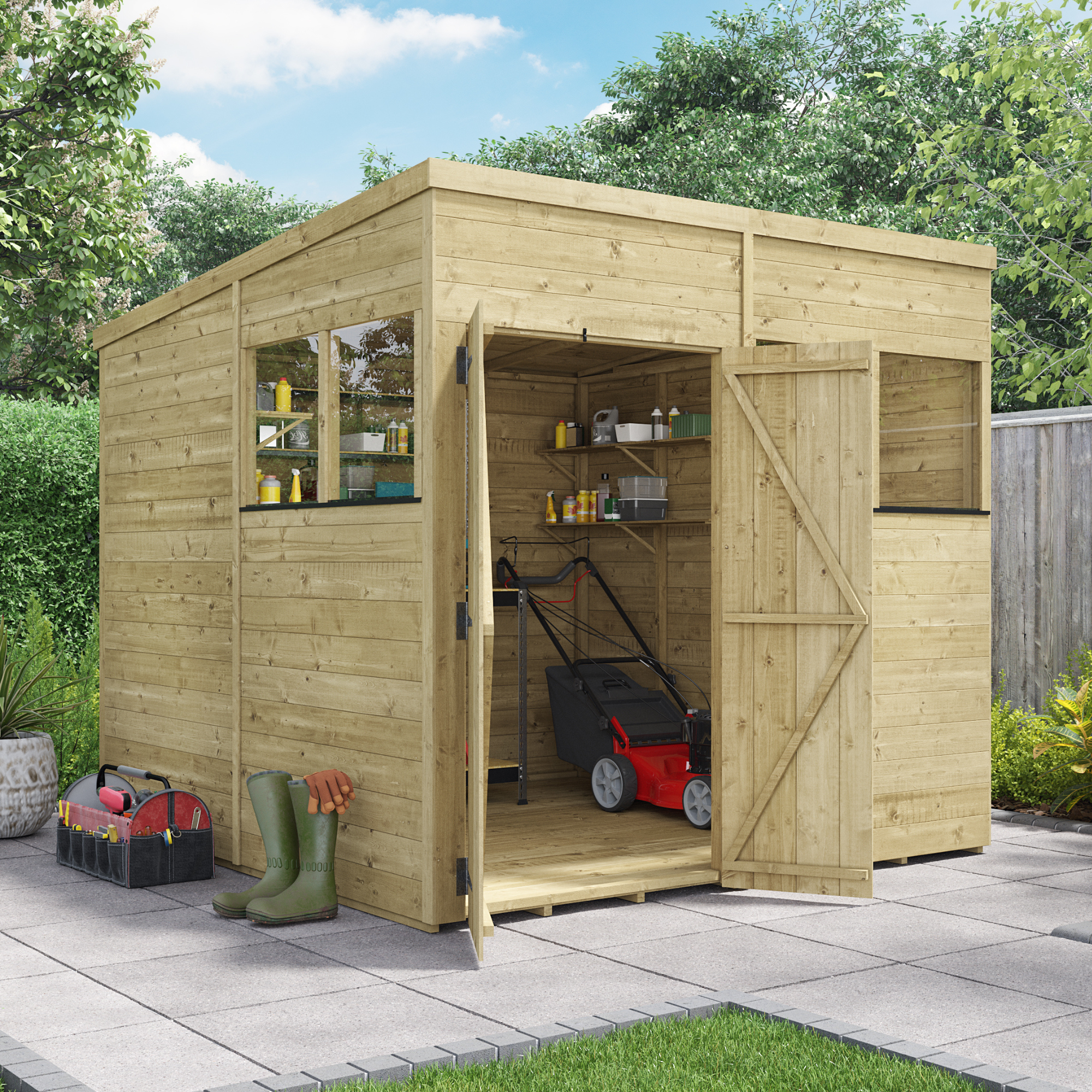 BillyOh Switch Tongue and Groove Pent Wooden Shed - 8x8 Windowed Garden Shed - 8 x 8ft