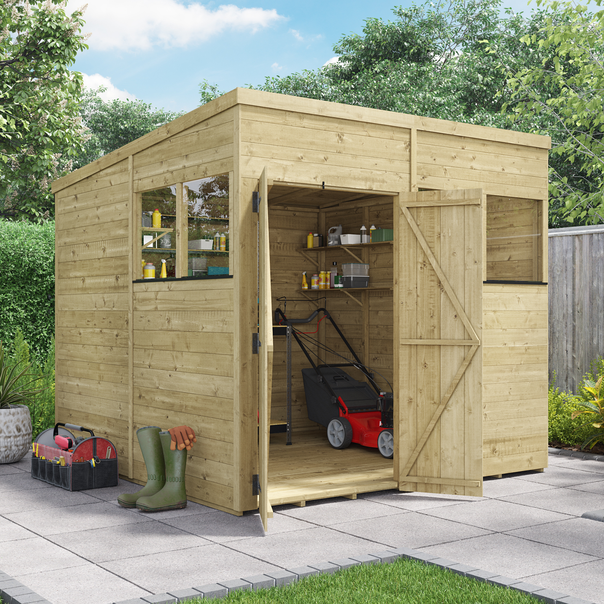 BillyOh Switch Tongue and Groove Pent Wooden Shed - 8x8 Windowed 15mm Garden Shed - 8 x 8ft Shed BillyOh Switch Tongue and Groove Pent Wooden Shed - 8x8 Windowed 15mm Garden Shed - 8 x 8ft Shed