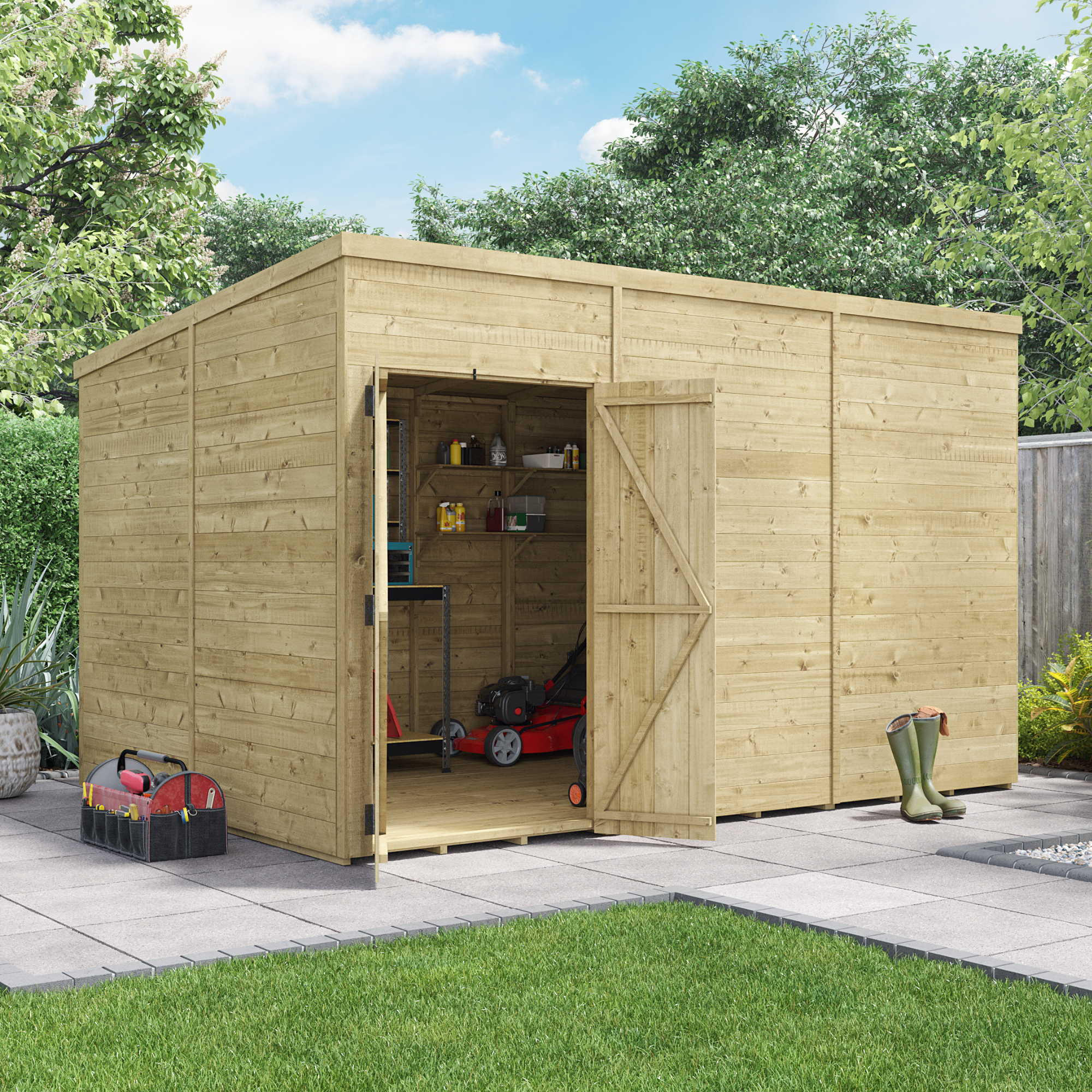 BillyOh Switch Tongue and Groove Pent Wooden Shed - 12x8 Windowless Garden Shed - 12 x 8ft