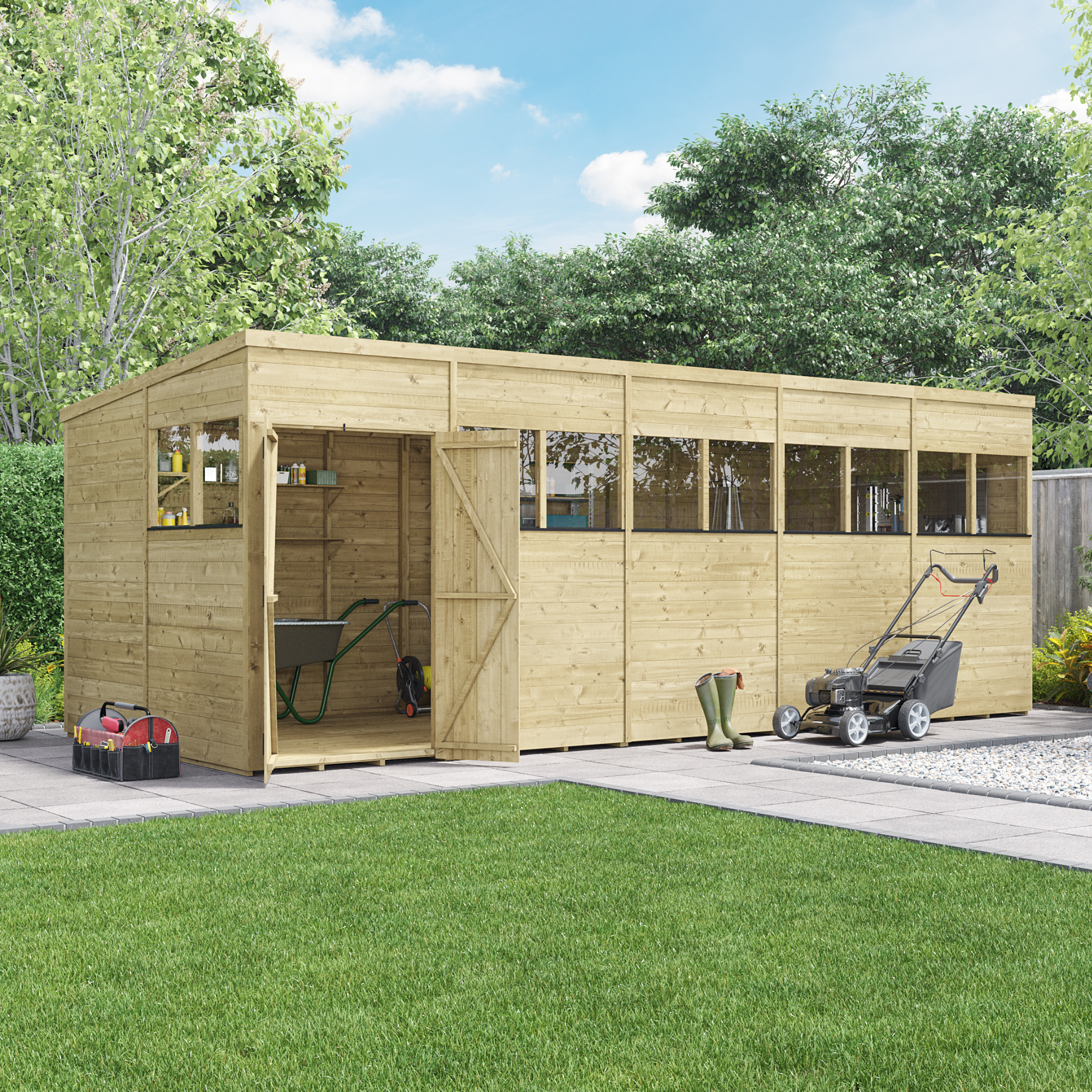 BillyOh Switch Tongue and Groove Pent Wooden Shed - 20x8 Windowed 15mm Garden Shed BillyOh Switch Tongue and Groove Pent Wooden Shed - 20x8 Windowed 15mm Garden Shed
